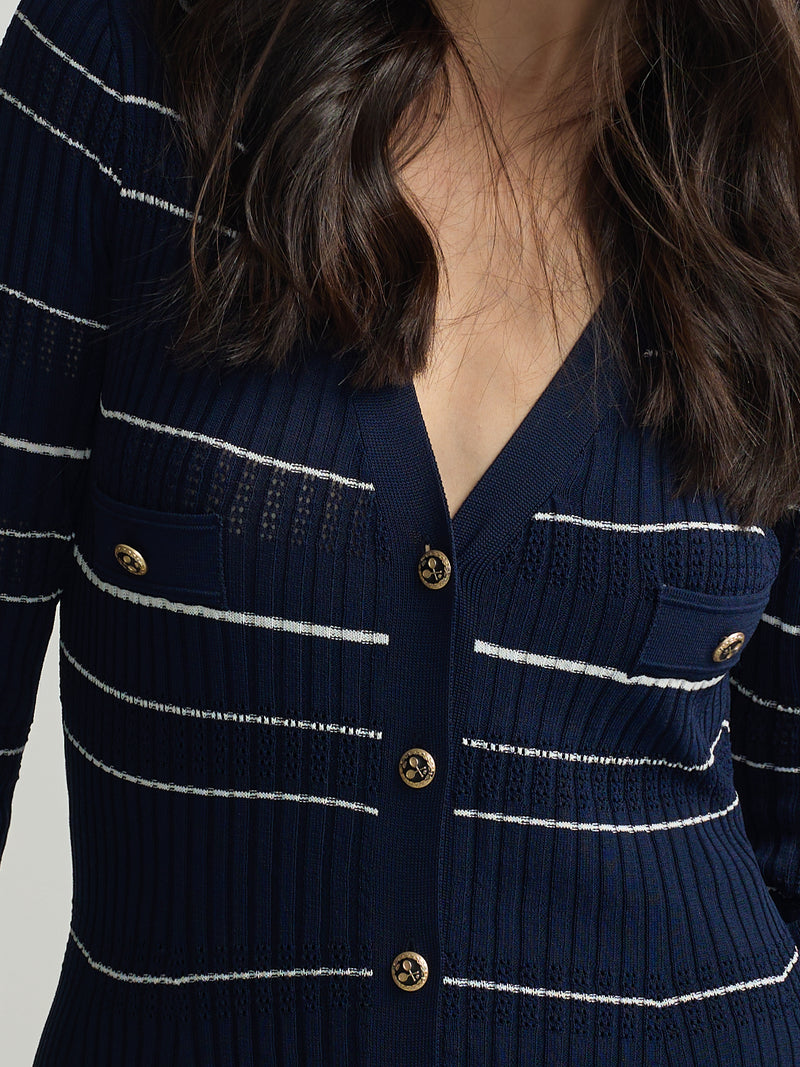 Vestido de malha comprido azul-marinho