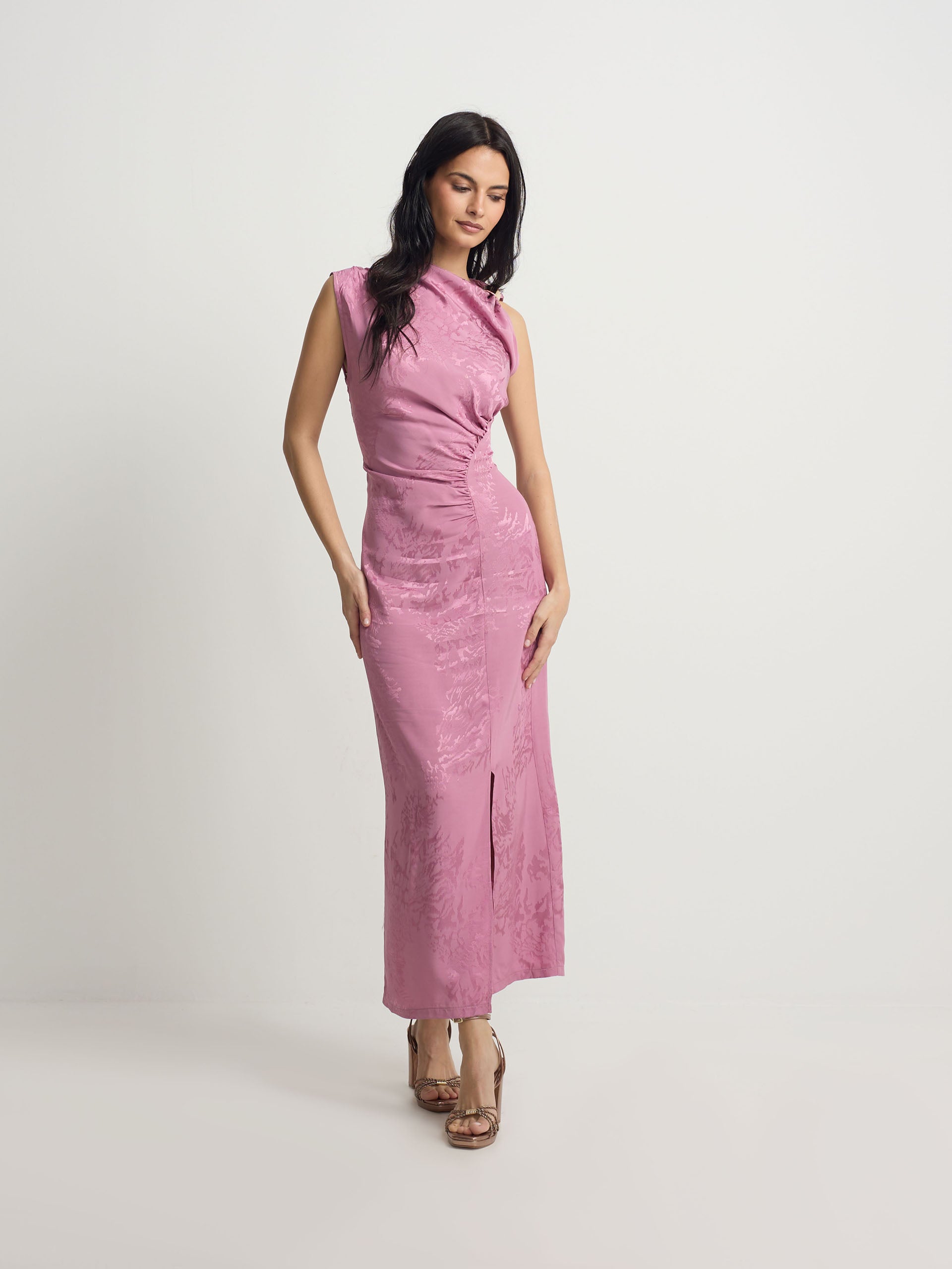 Vestido midi slip jacquard roxo