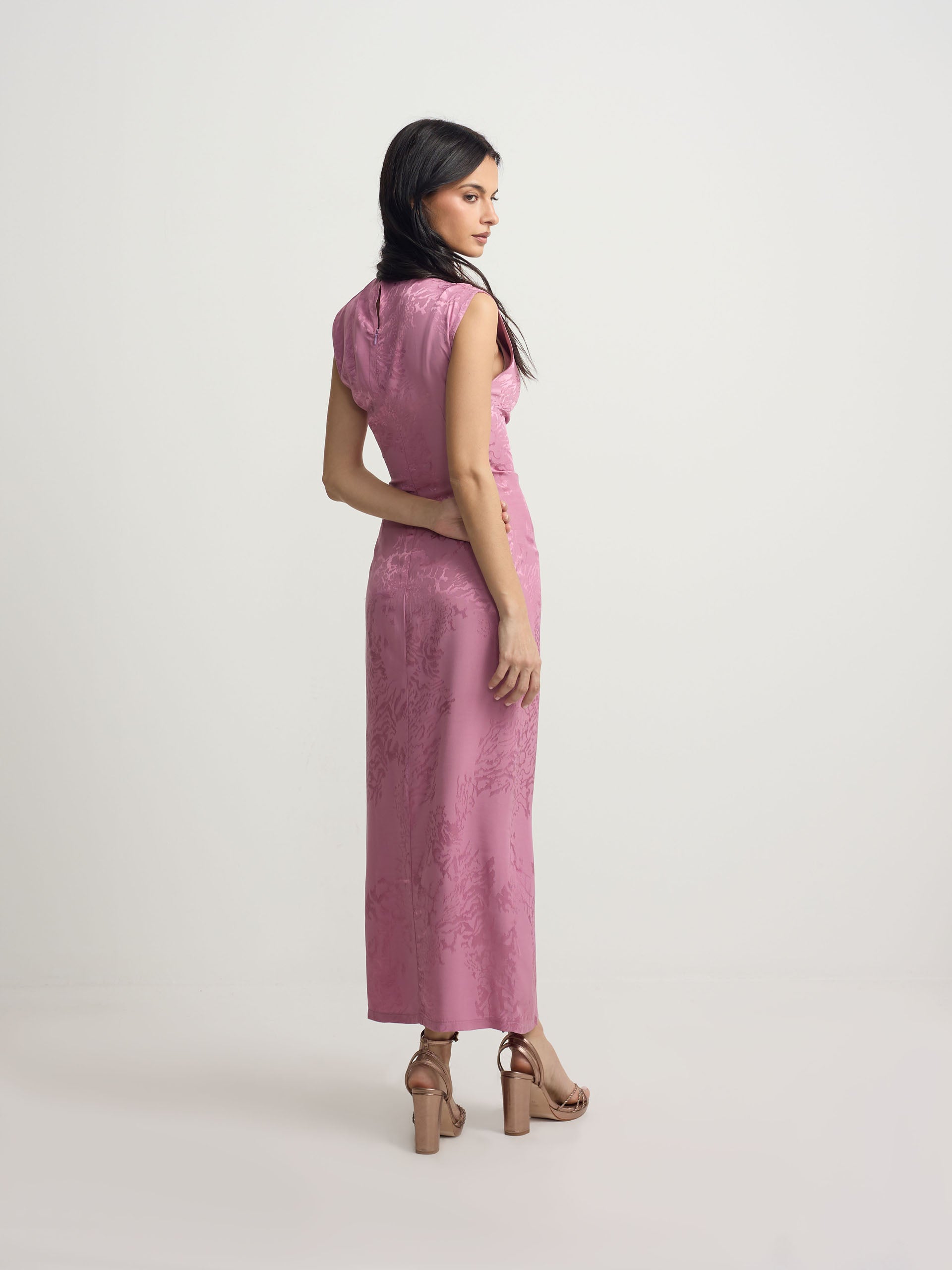 Vestido midi slip jacquard roxo