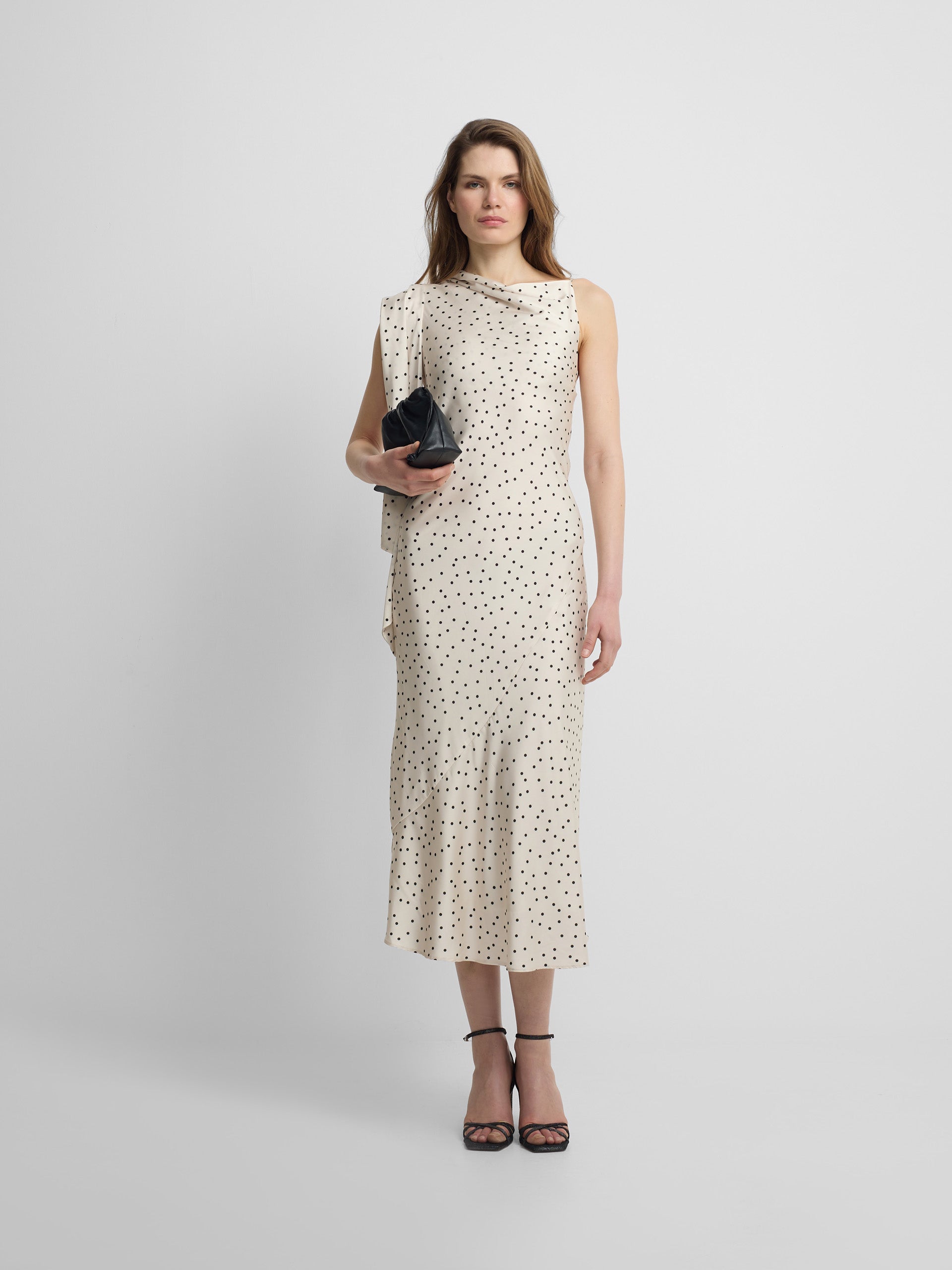 black and white polka dot slip dress