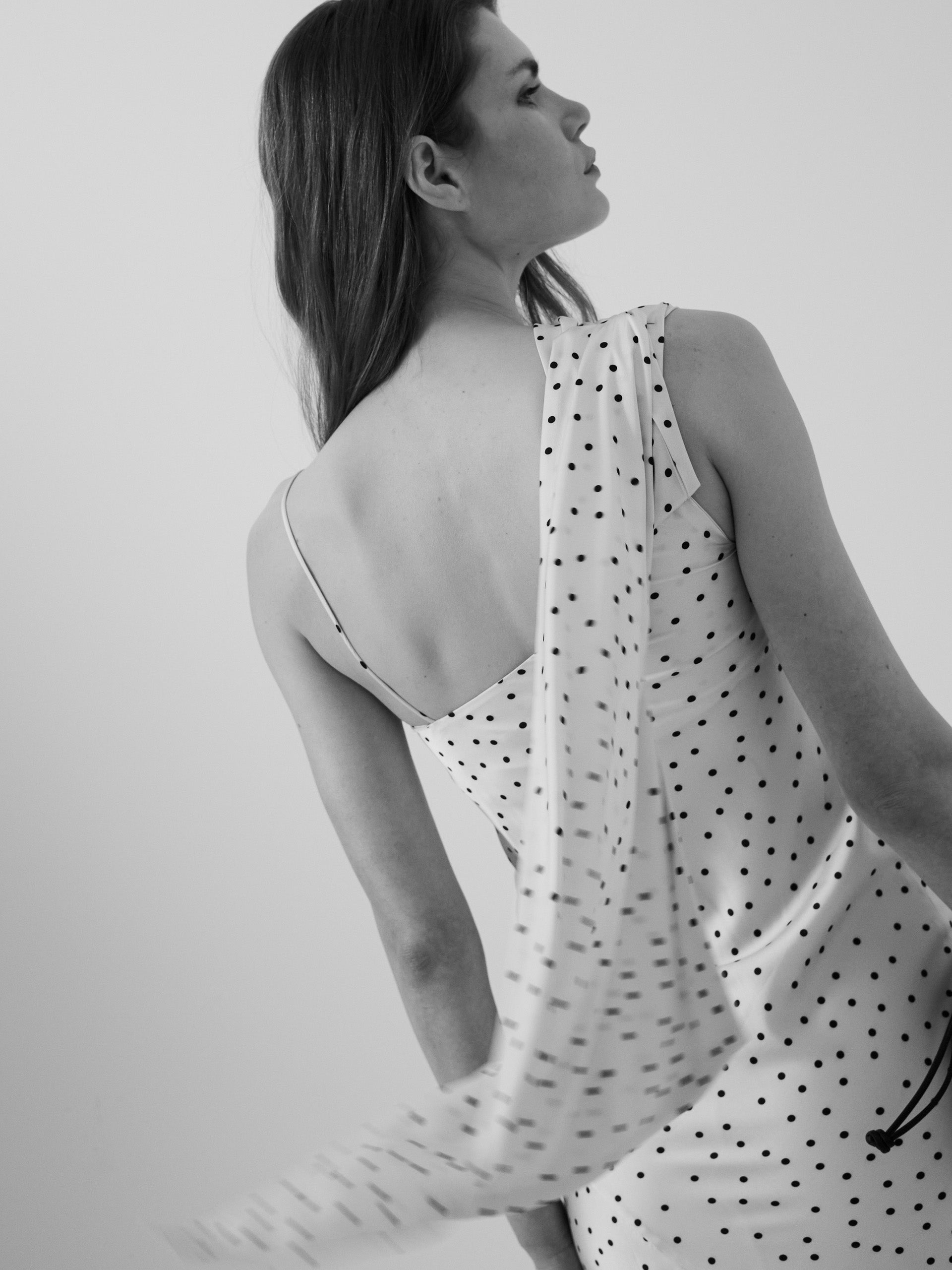 black and white polka dot slip dress