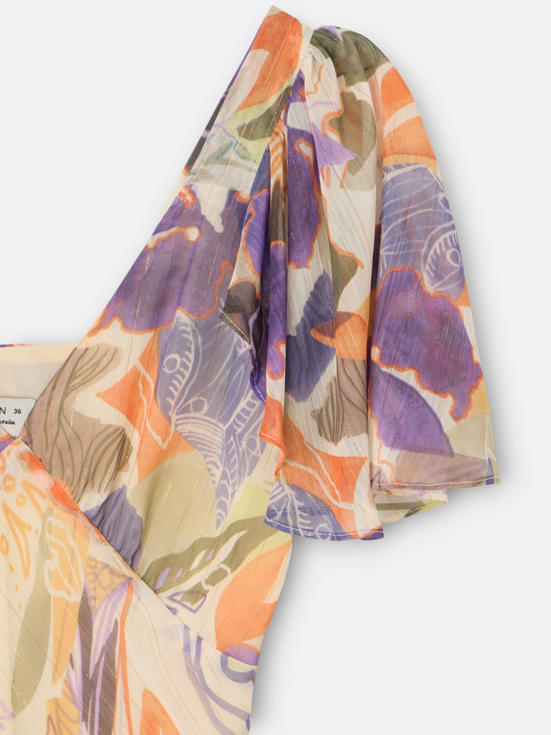 Long dress with purple and orange floral print