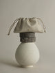 Gathered leather bag with chain detail in off-white