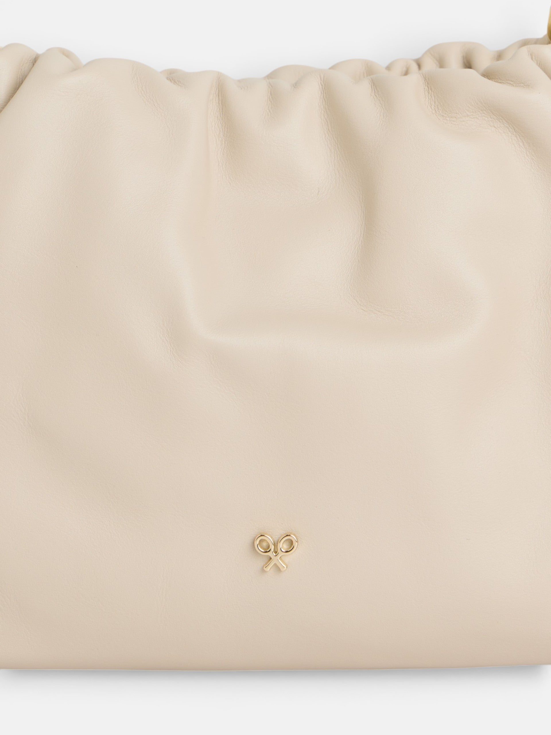 Gathered leather bag with chain detail in off-white