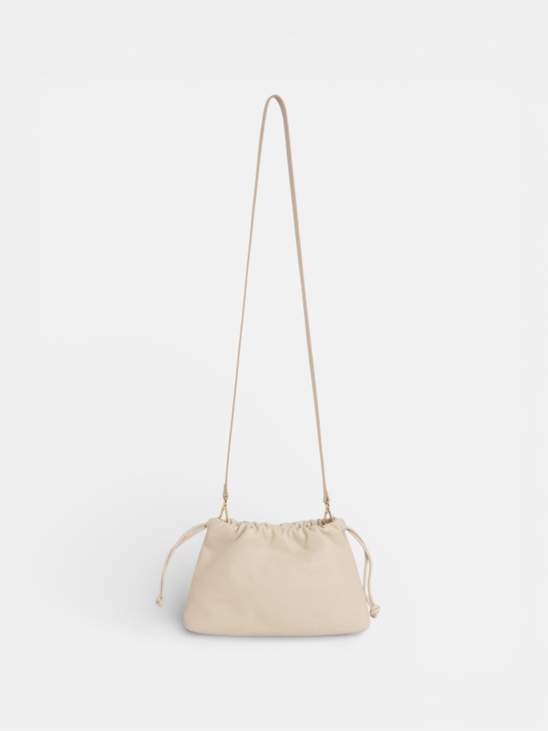 Gathered leather bag with chain detail in off-white