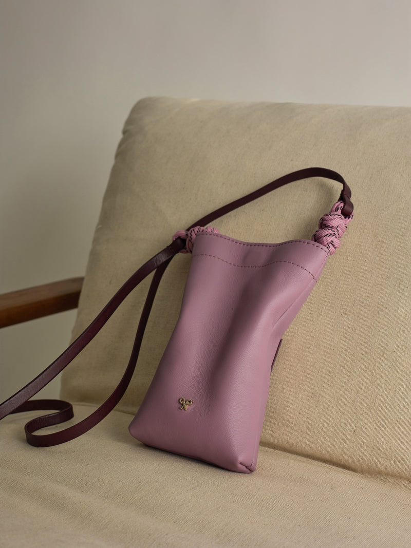 Minibolsa nó rosa e bordô