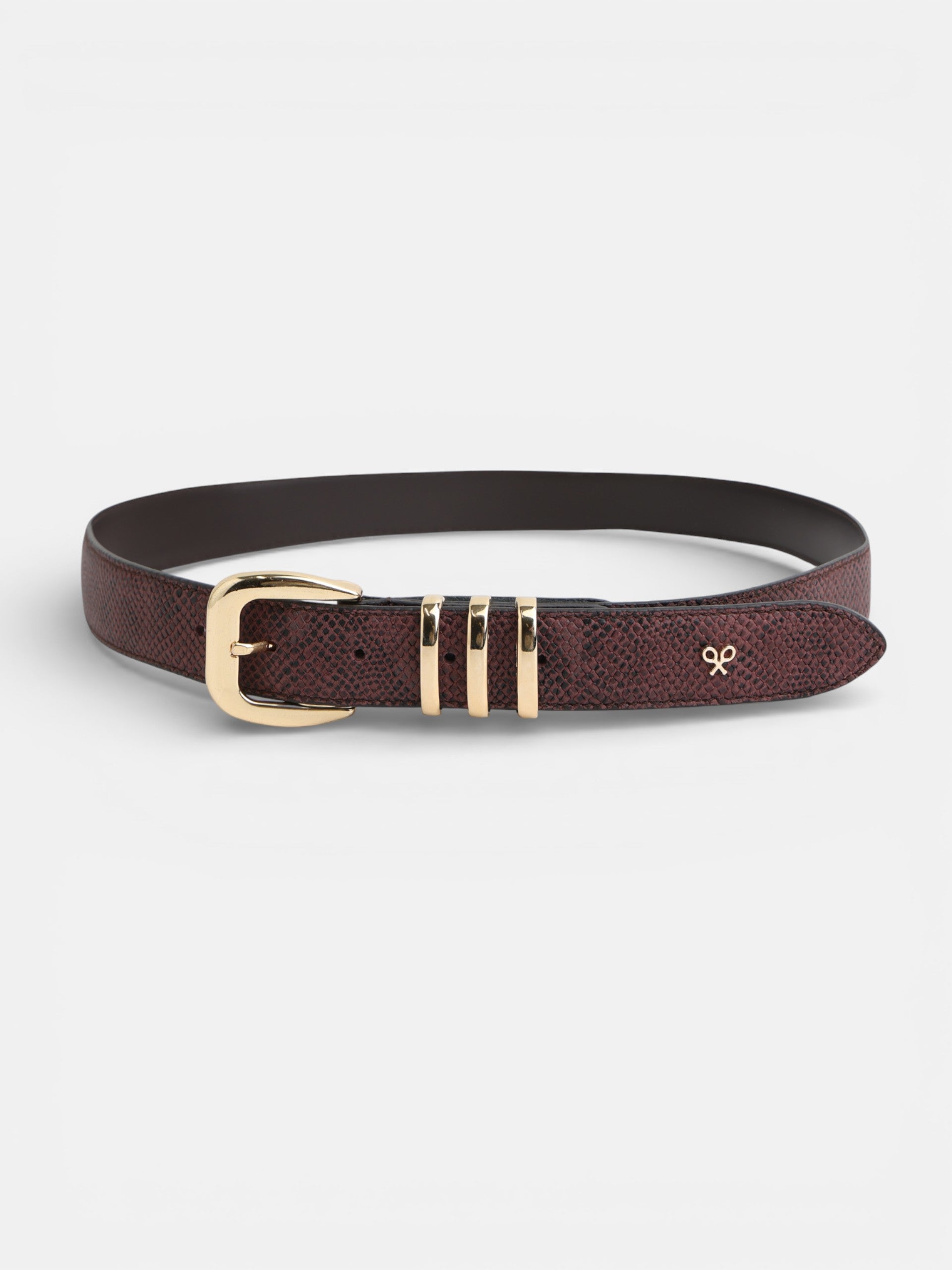 Ceinture en cuir bordeaux avec boucle en métal