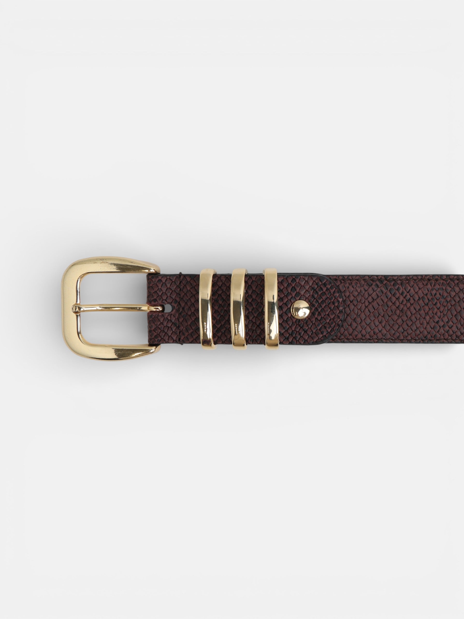 Ceinture en cuir bordeaux avec boucle en métal