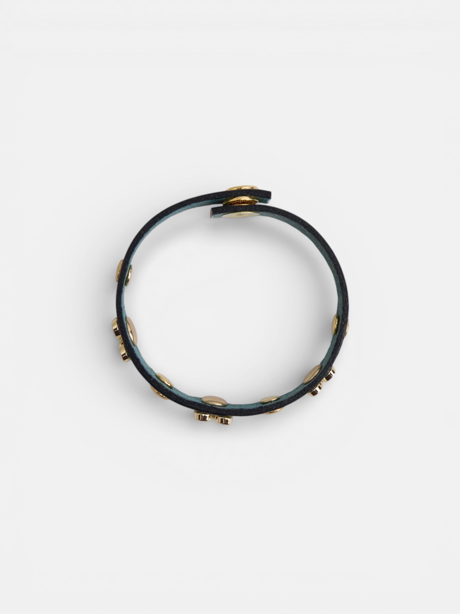 Bracelet en cuir avec logo et clous vert d'eau