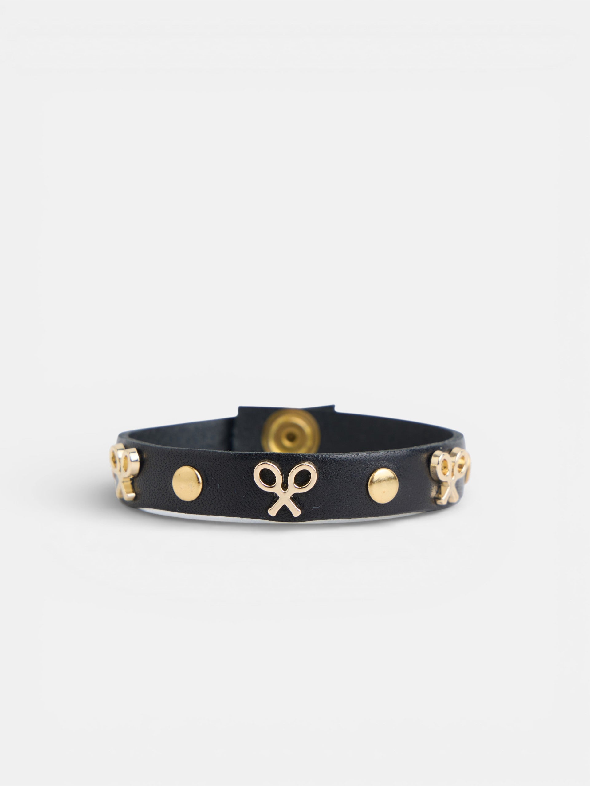 Pulsera piel logo y tachas negro