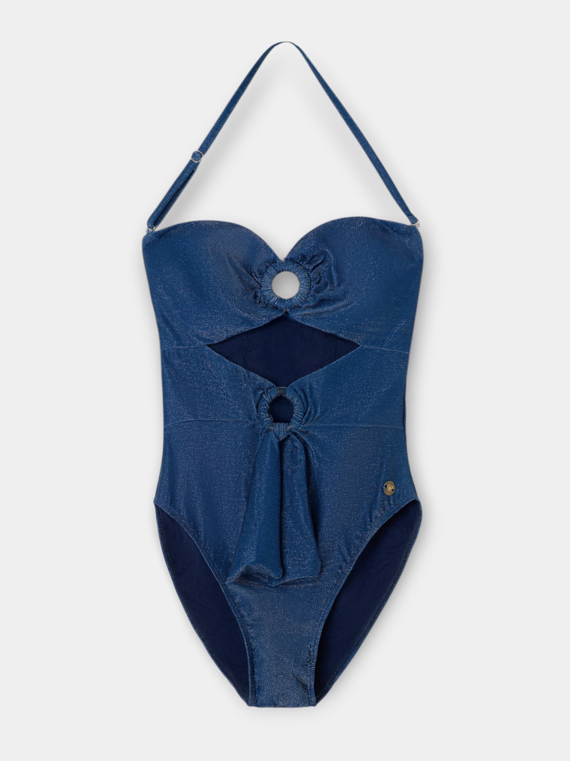 Fato de banho com laço lurex azul-marinho