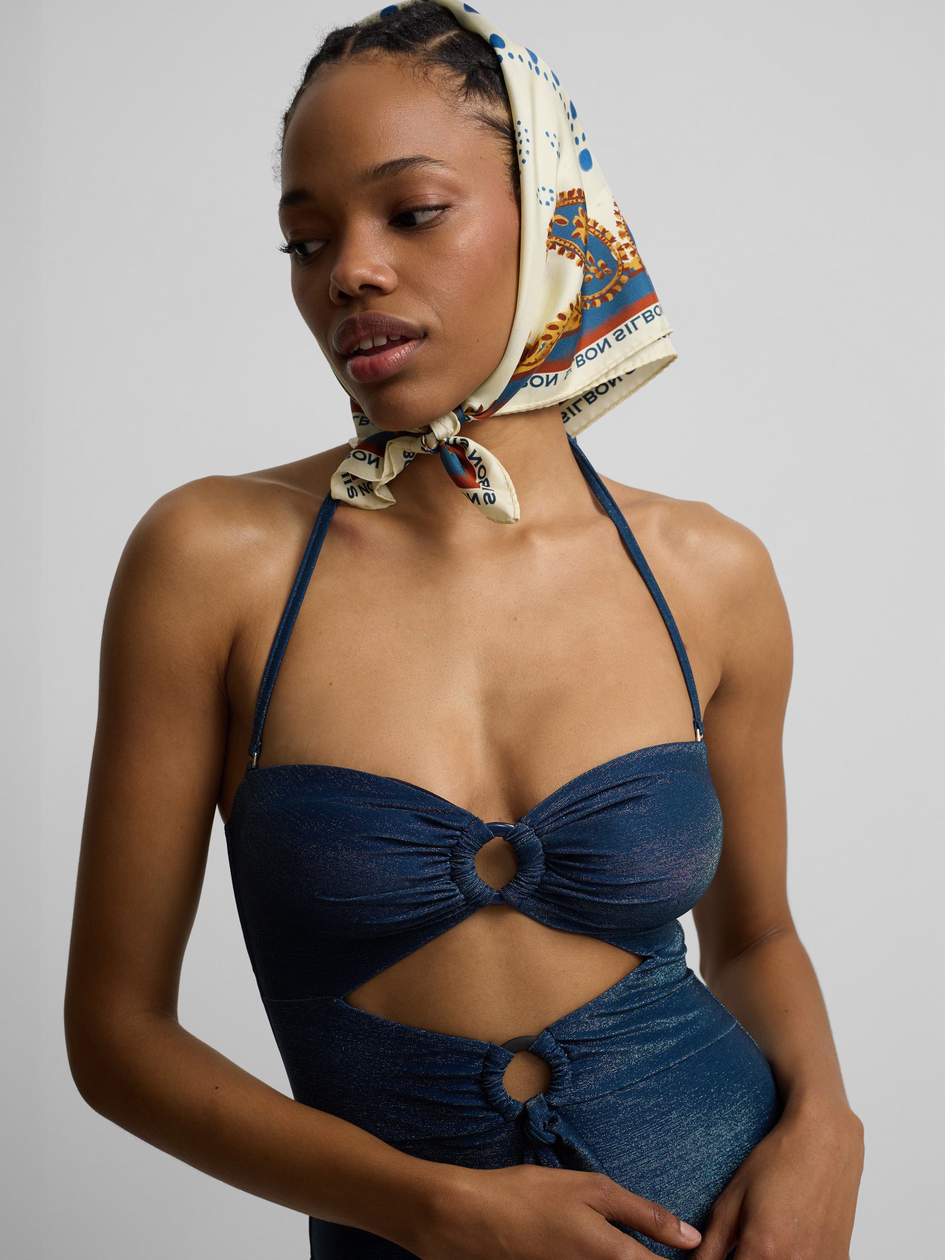 Maillot de bain à nœud lurex marine