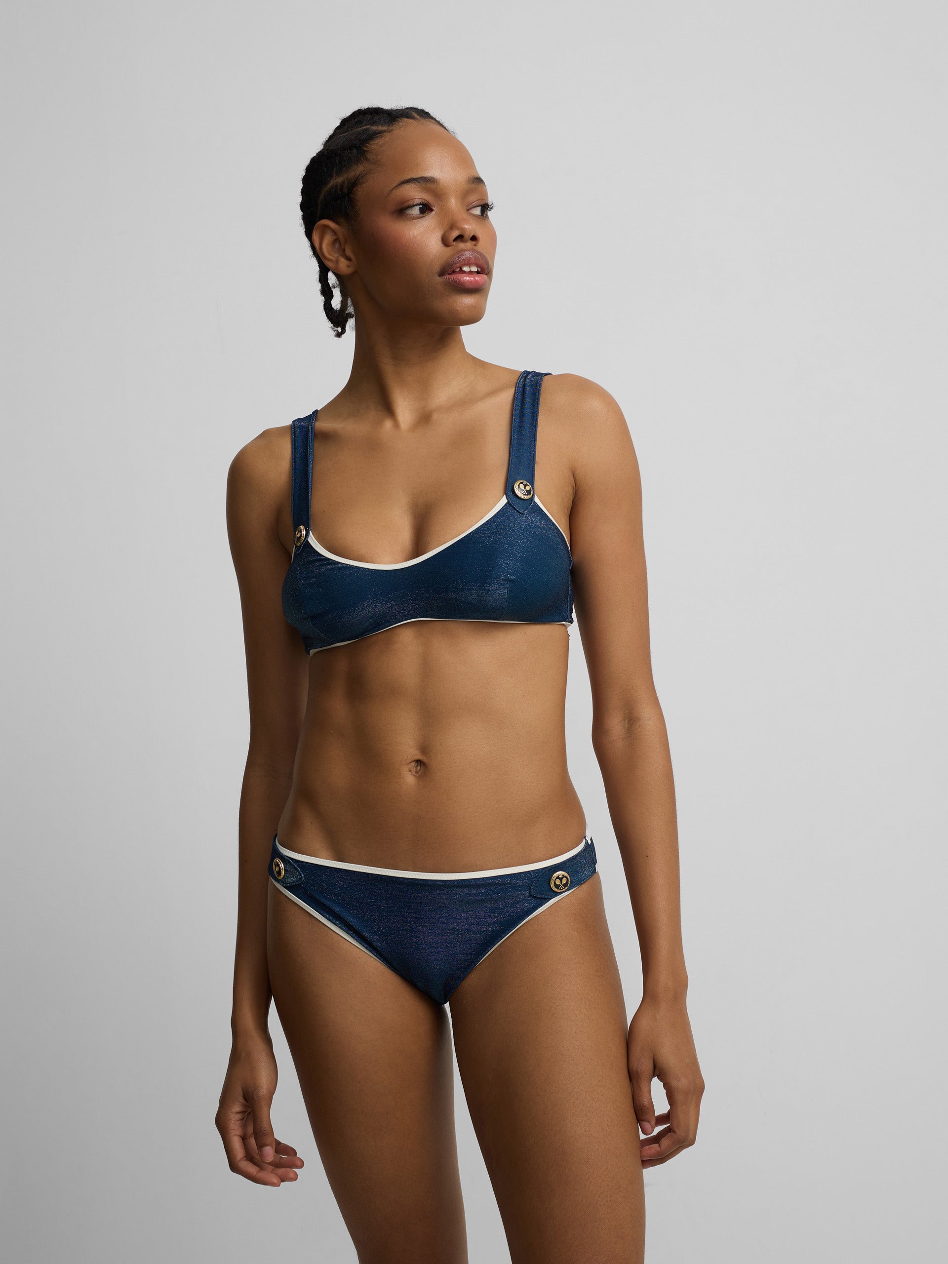Culotte de bikini marin bleu lurex