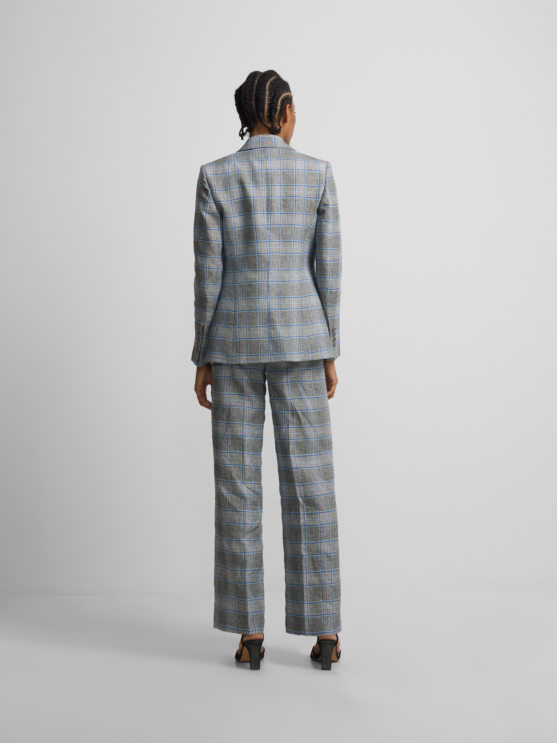 Blazer clássico aos quadrados azul-marinho