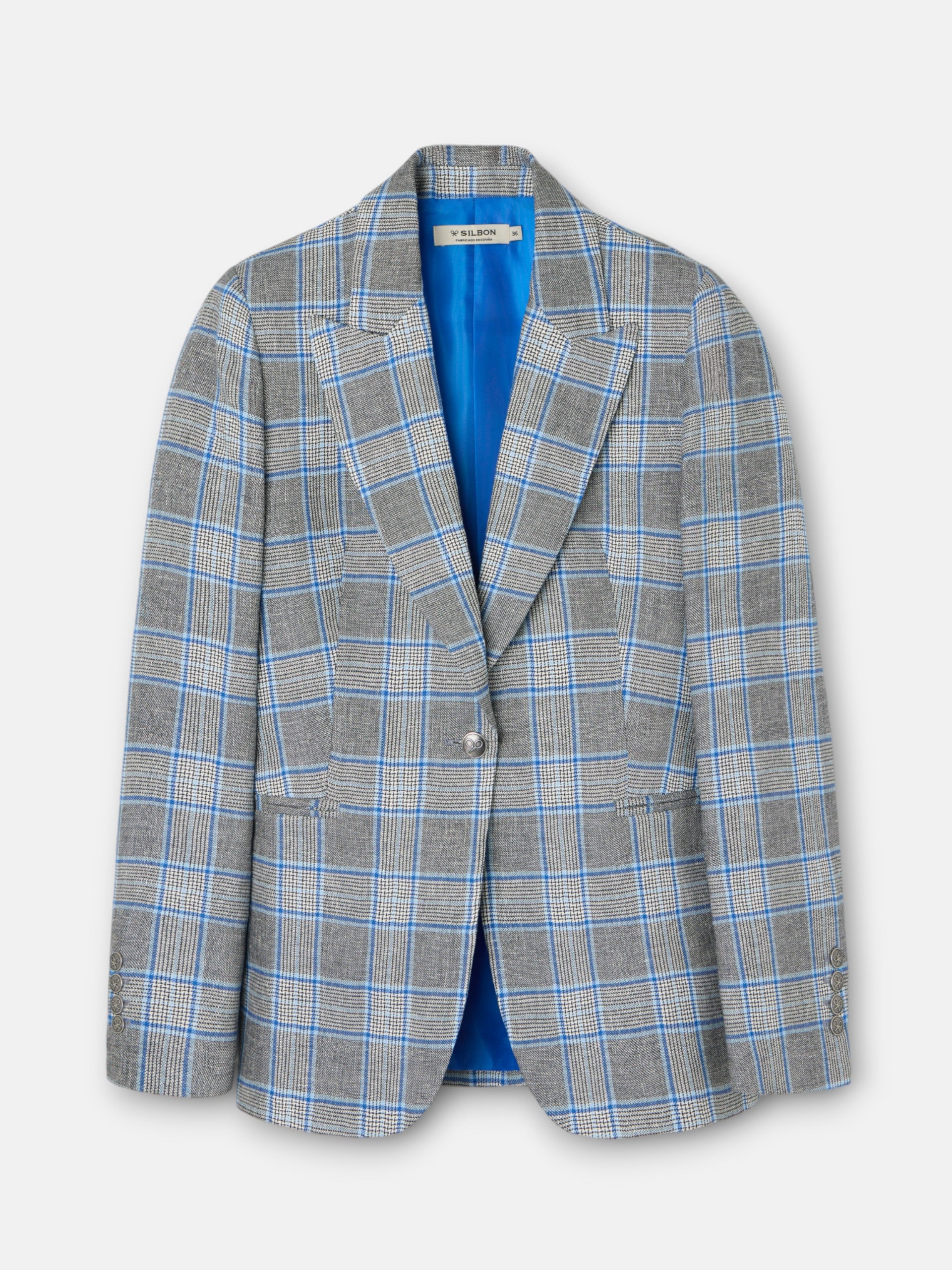 Blazer clássico aos quadrados azul-marinho