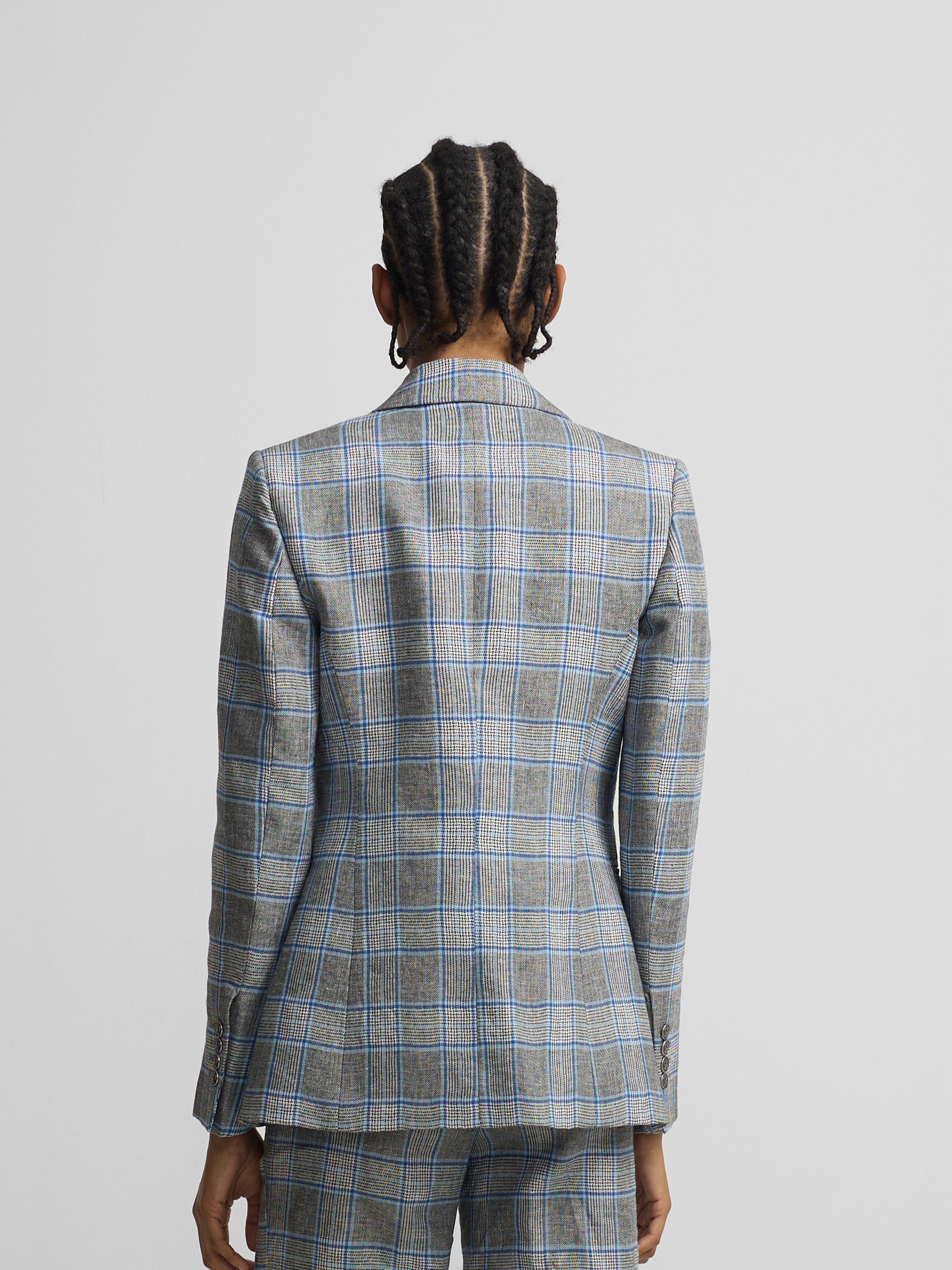 Blazer clássico aos quadrados azul-marinho