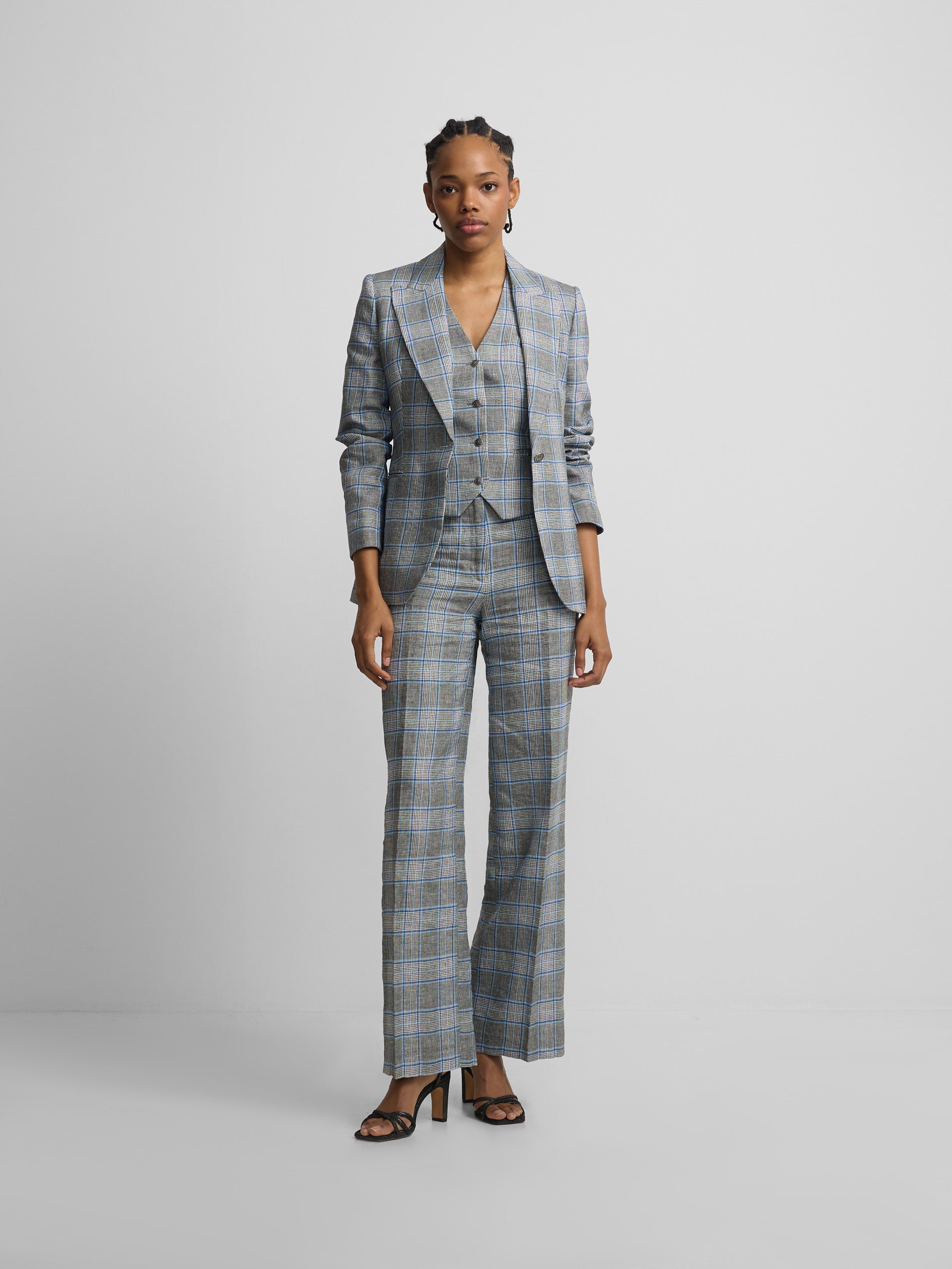 Blazer clássico aos quadrados azul-marinho