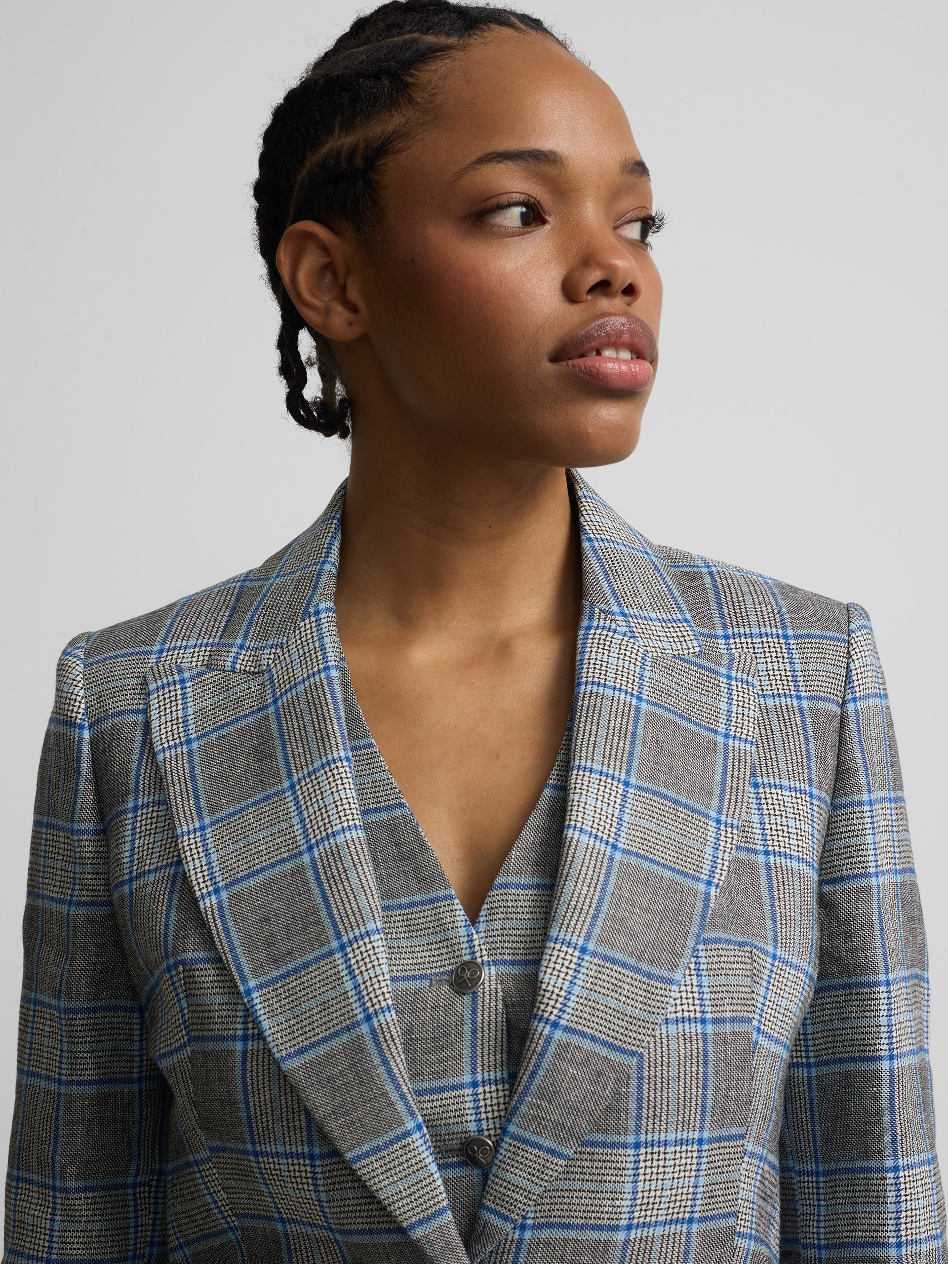 Blazer clássico aos quadrados azul-marinho