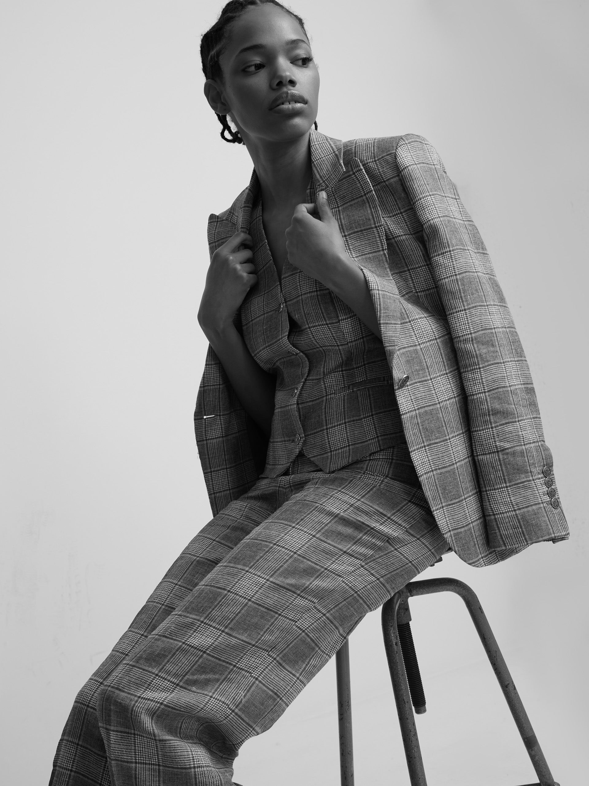 Blazer clássico aos quadrados azul-marinho