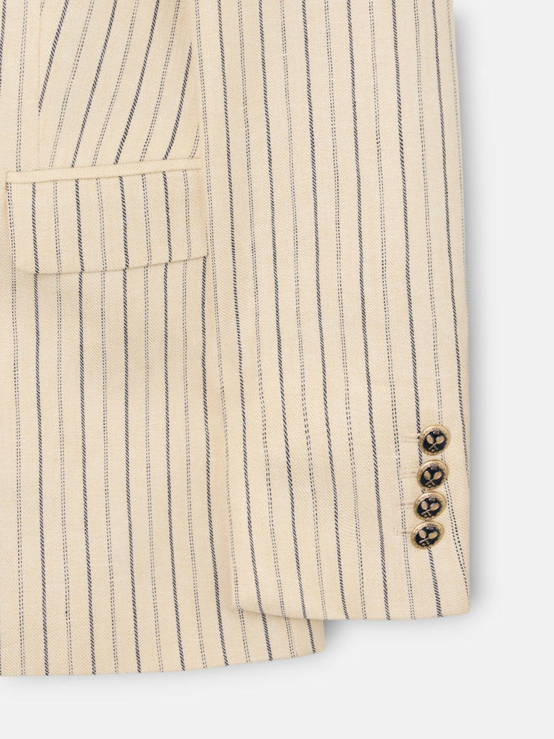 Raw double-breasted blazer with blue stripes