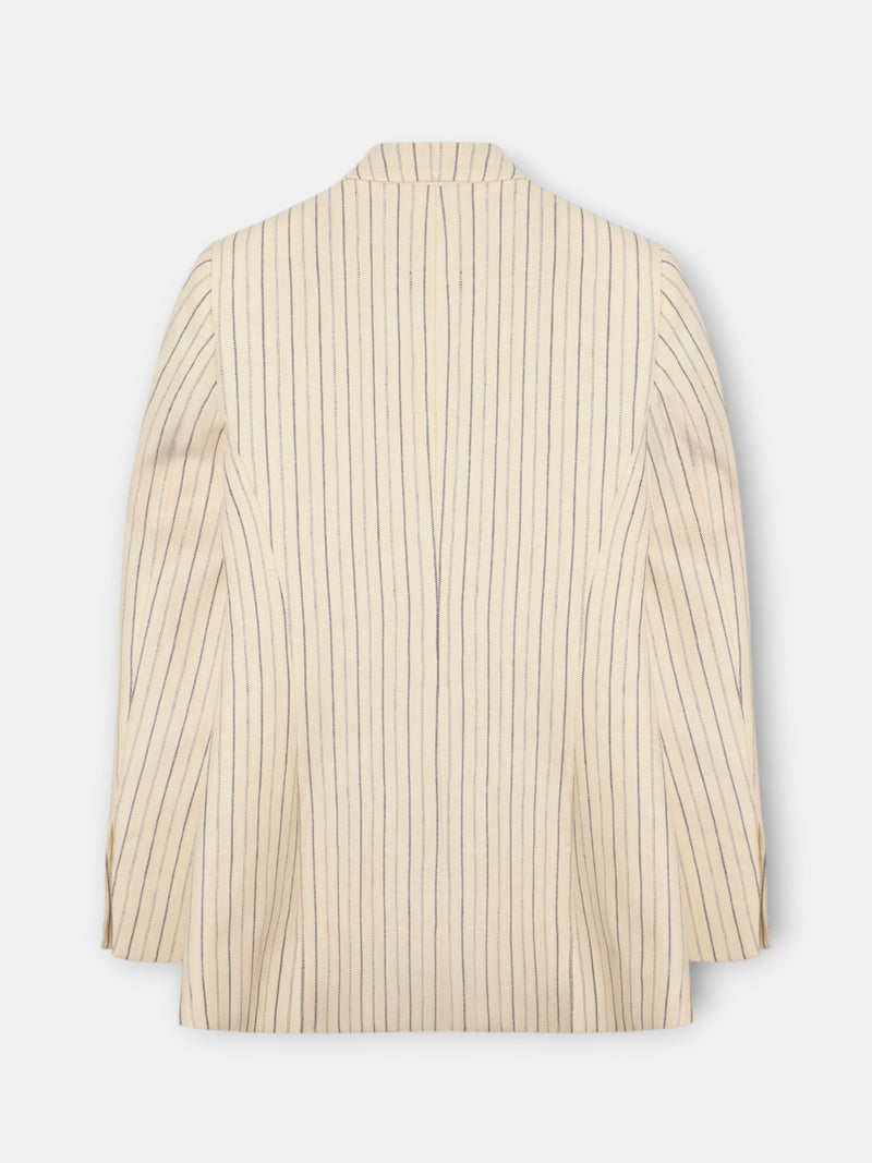 Raw double-breasted blazer with blue stripes