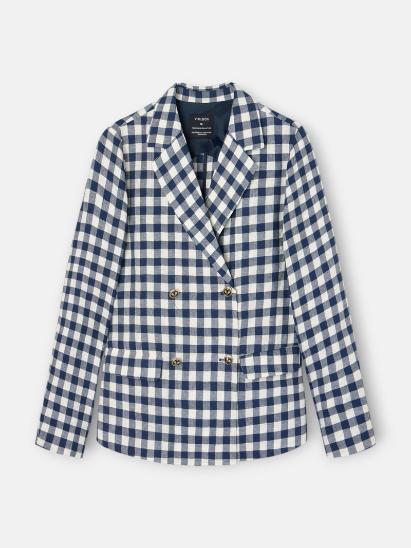 Blazer cruzado vichy azul-marinho