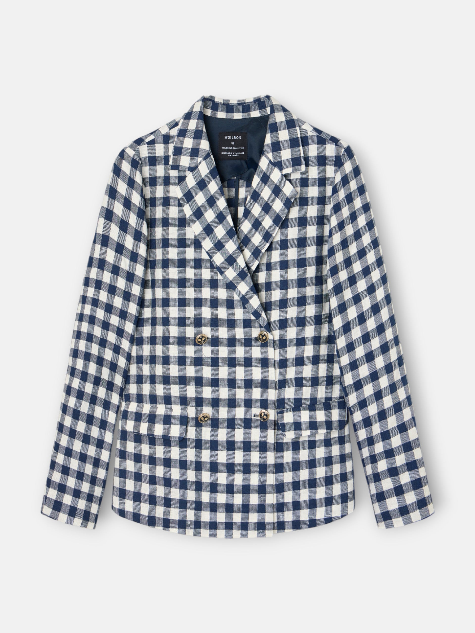 American double-breasted gingham navy