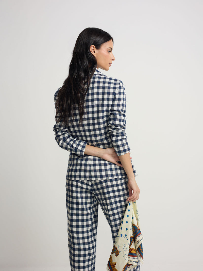 Blazer cruzado vichy azul-marinho