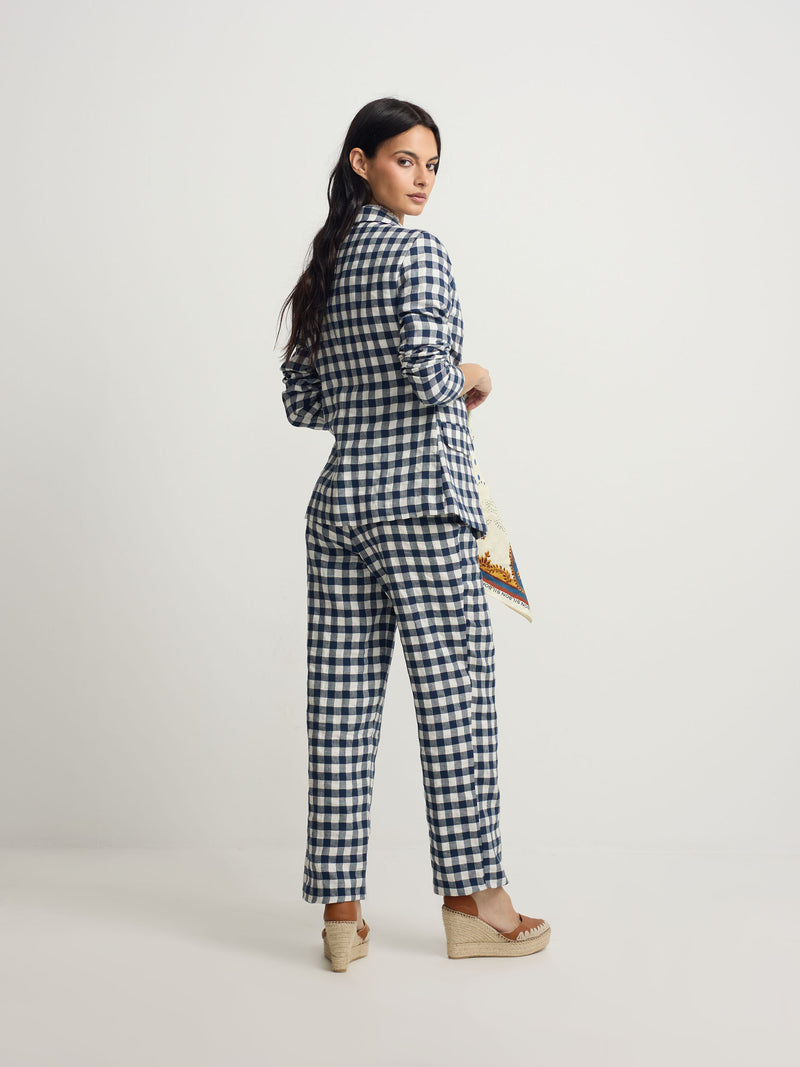 Blazer cruzado vichy azul-marinho