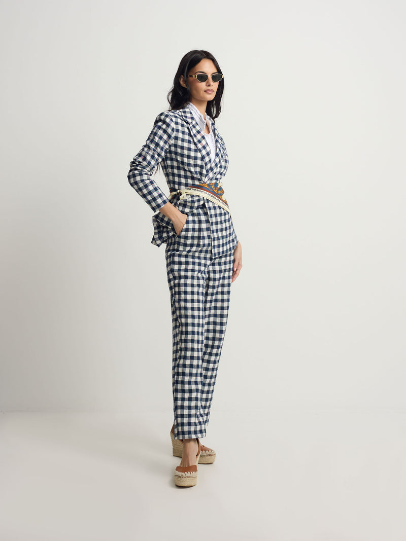 Blazer cruzado vichy azul-marinho