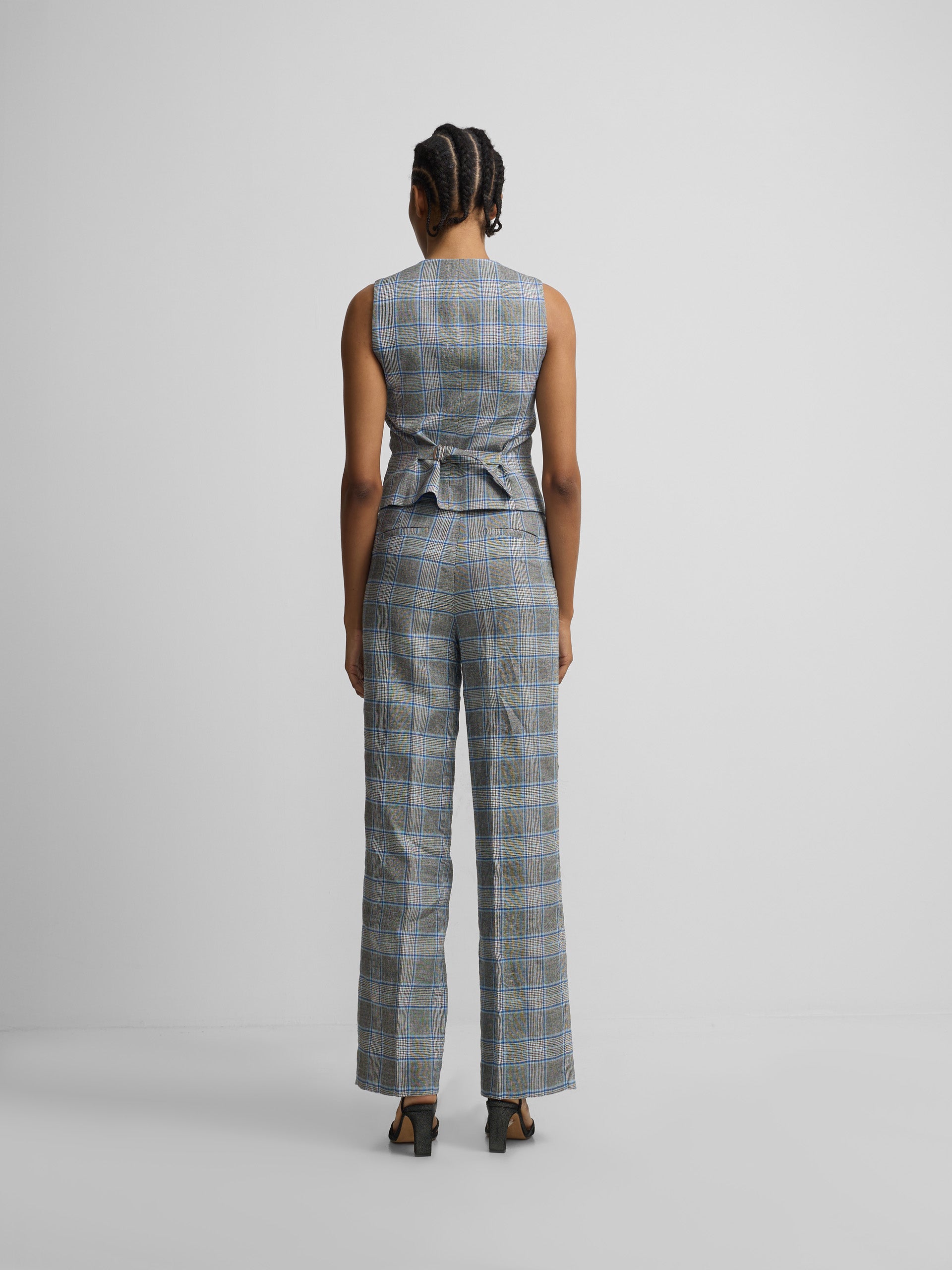 Colete clássico aos quadrados azul-marinho