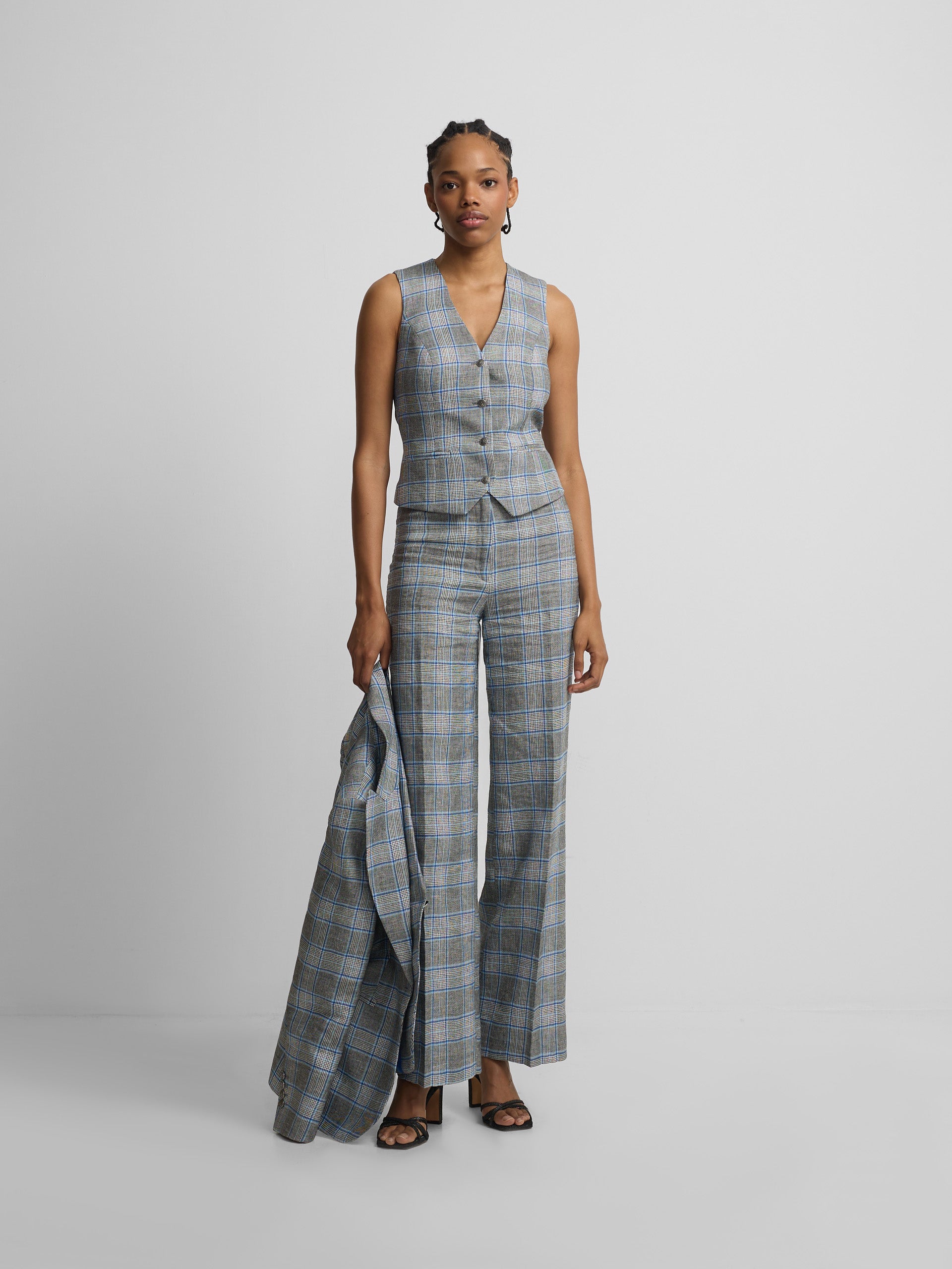 Colete clássico aos quadrados azul-marinho