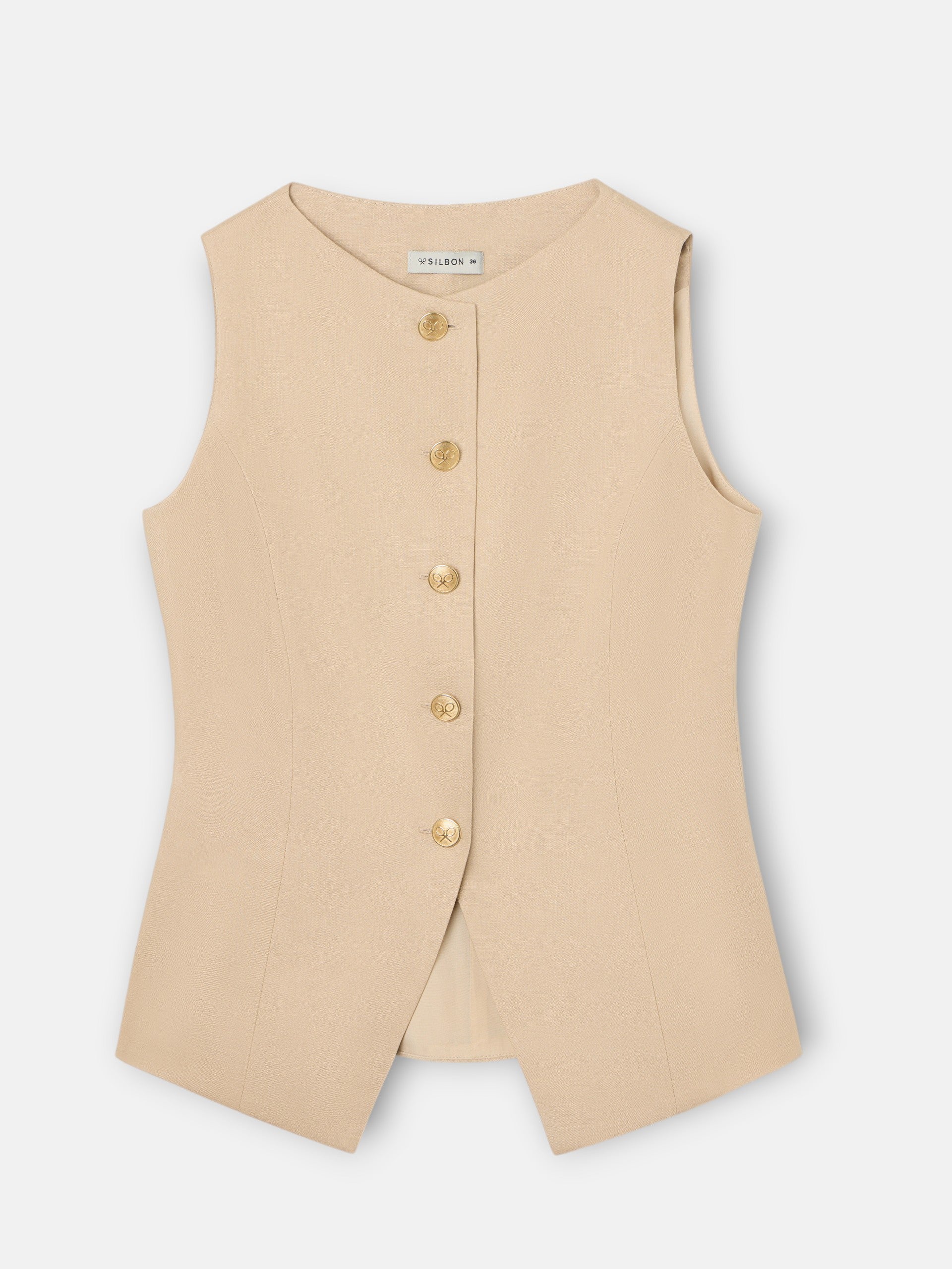 gilet boutonné en lin beige