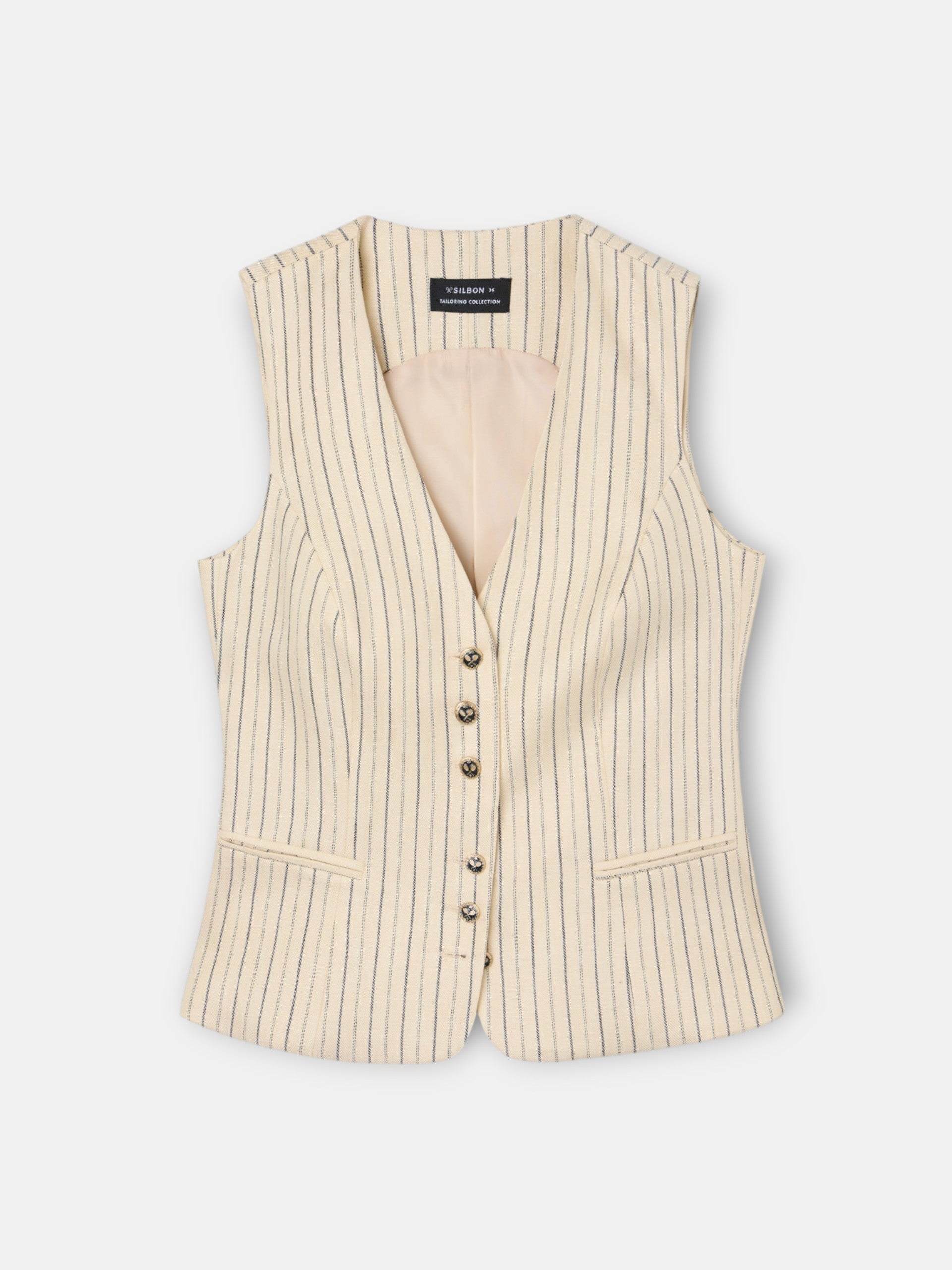 Chaleco aberturas crudo rayas azules