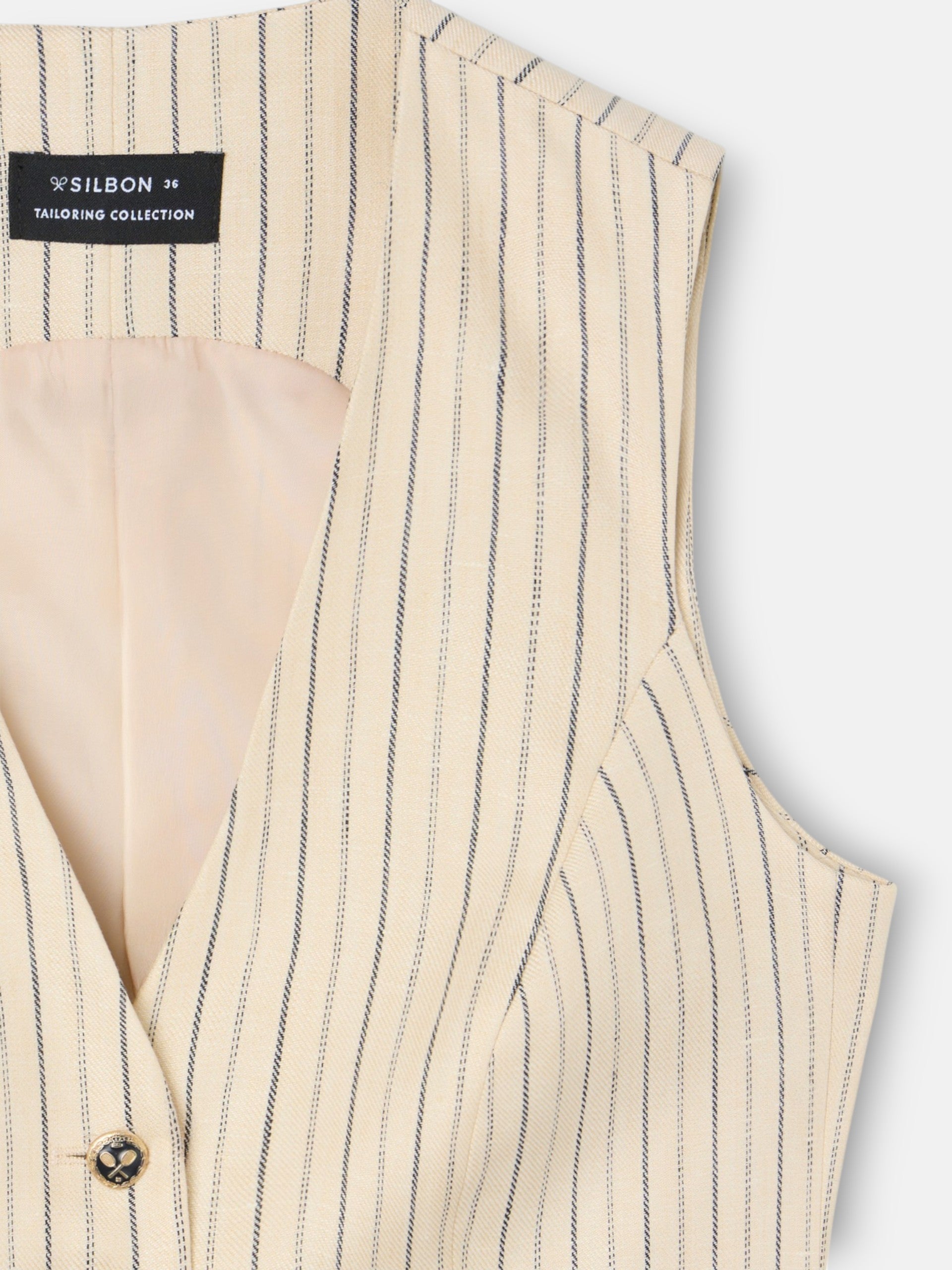 Chaleco aberturas crudo rayas azules