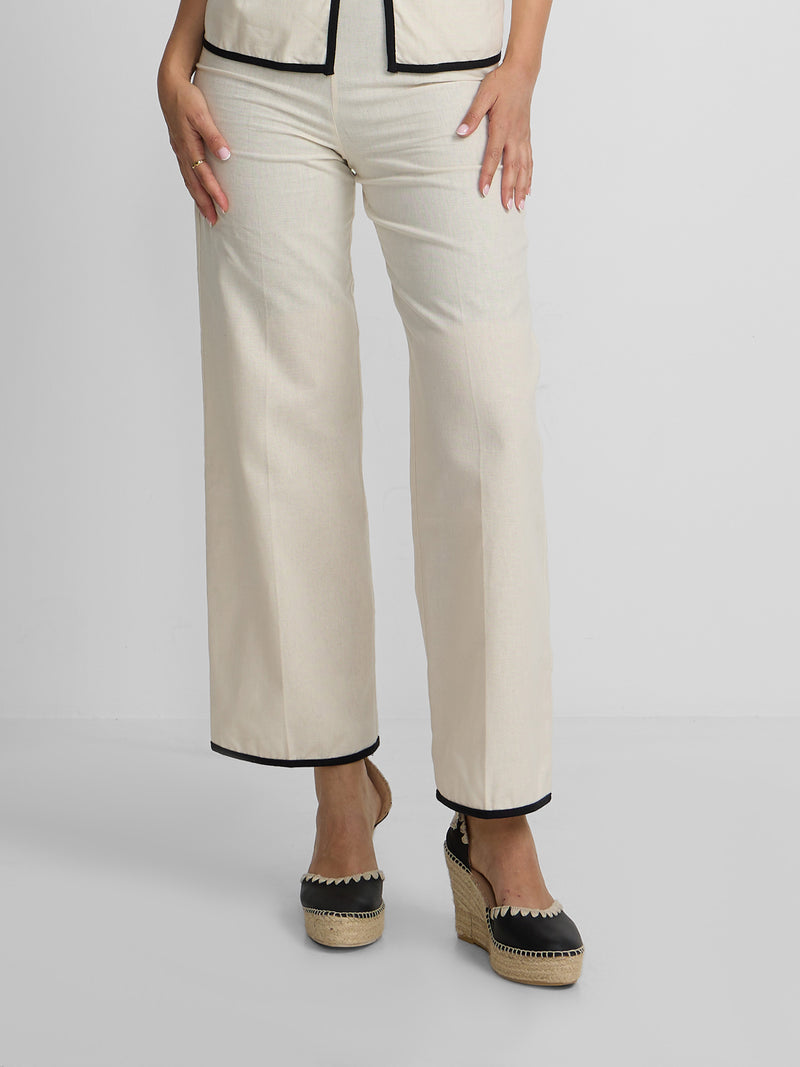 Pantalon droit en lin écru