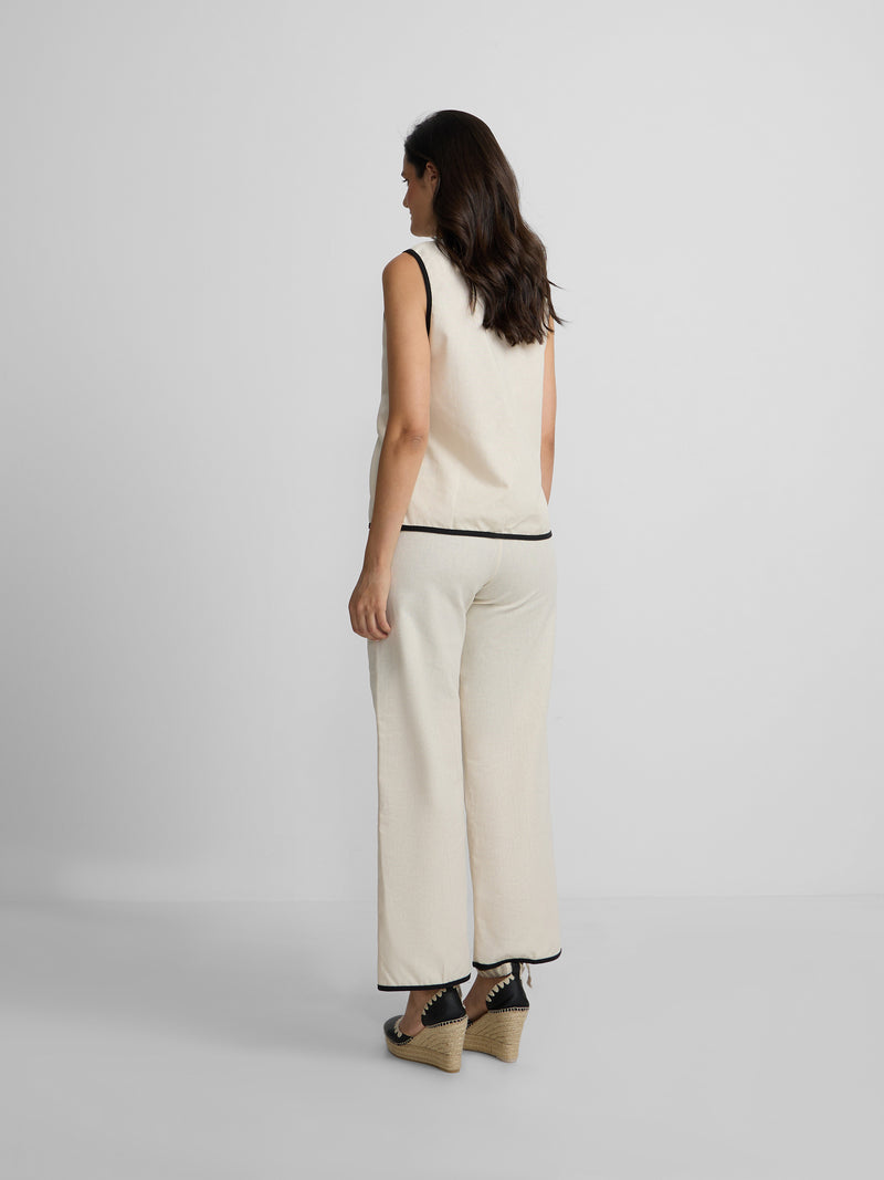 Pantalon droit en lin écru
