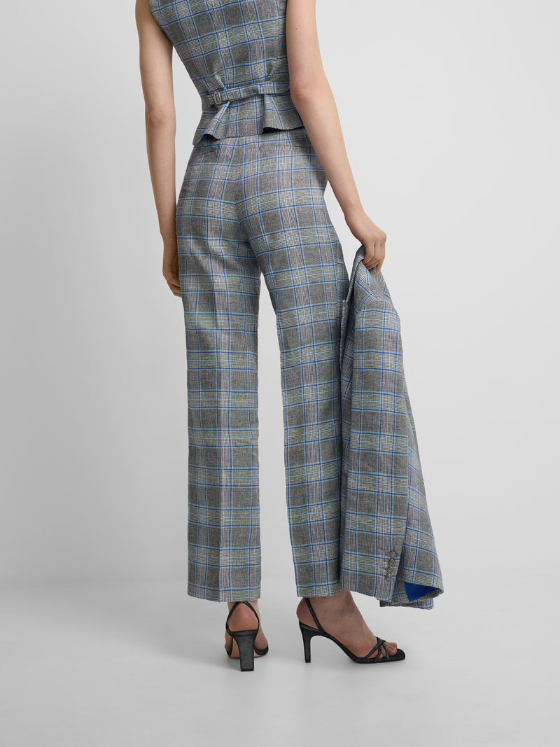 Pantalon droit à carreaux marine