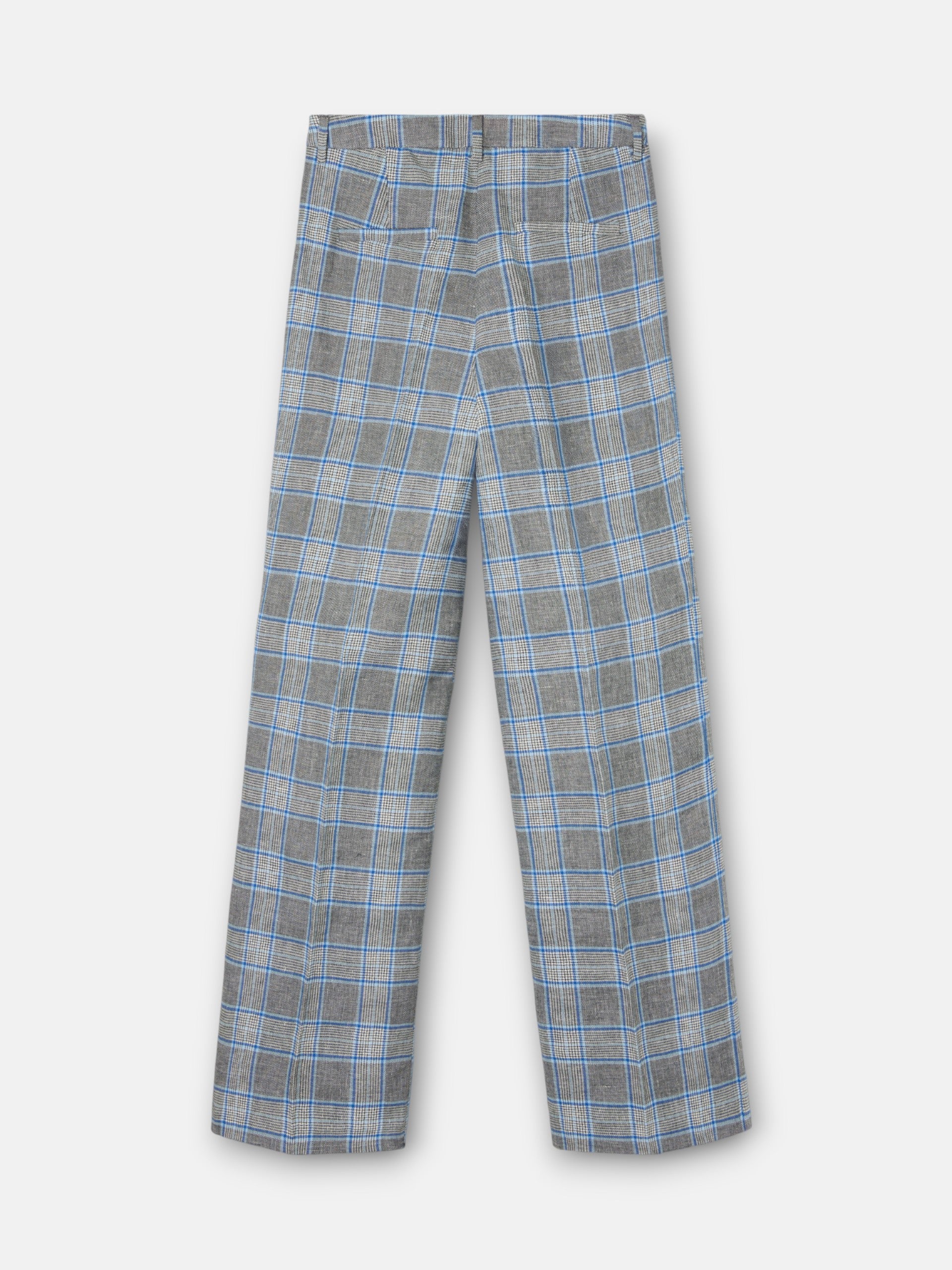 pantalon droit à carreaux bleu marine