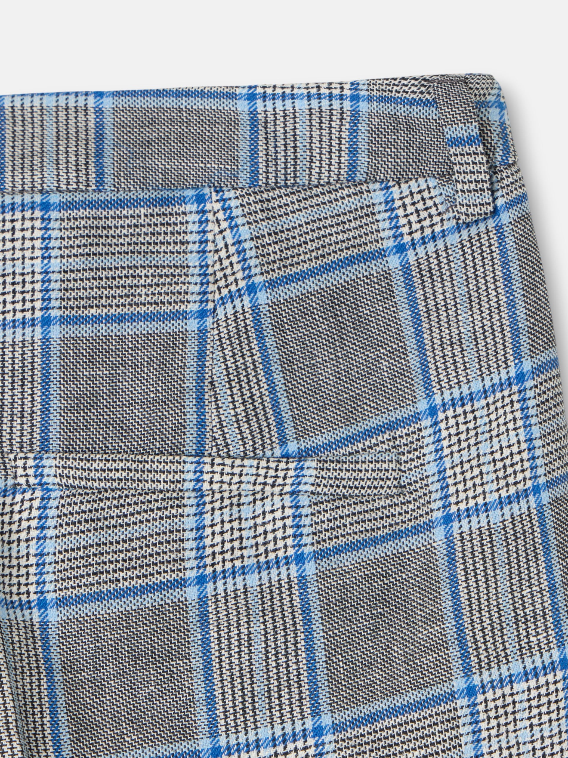 pantalon droit à carreaux bleu marine