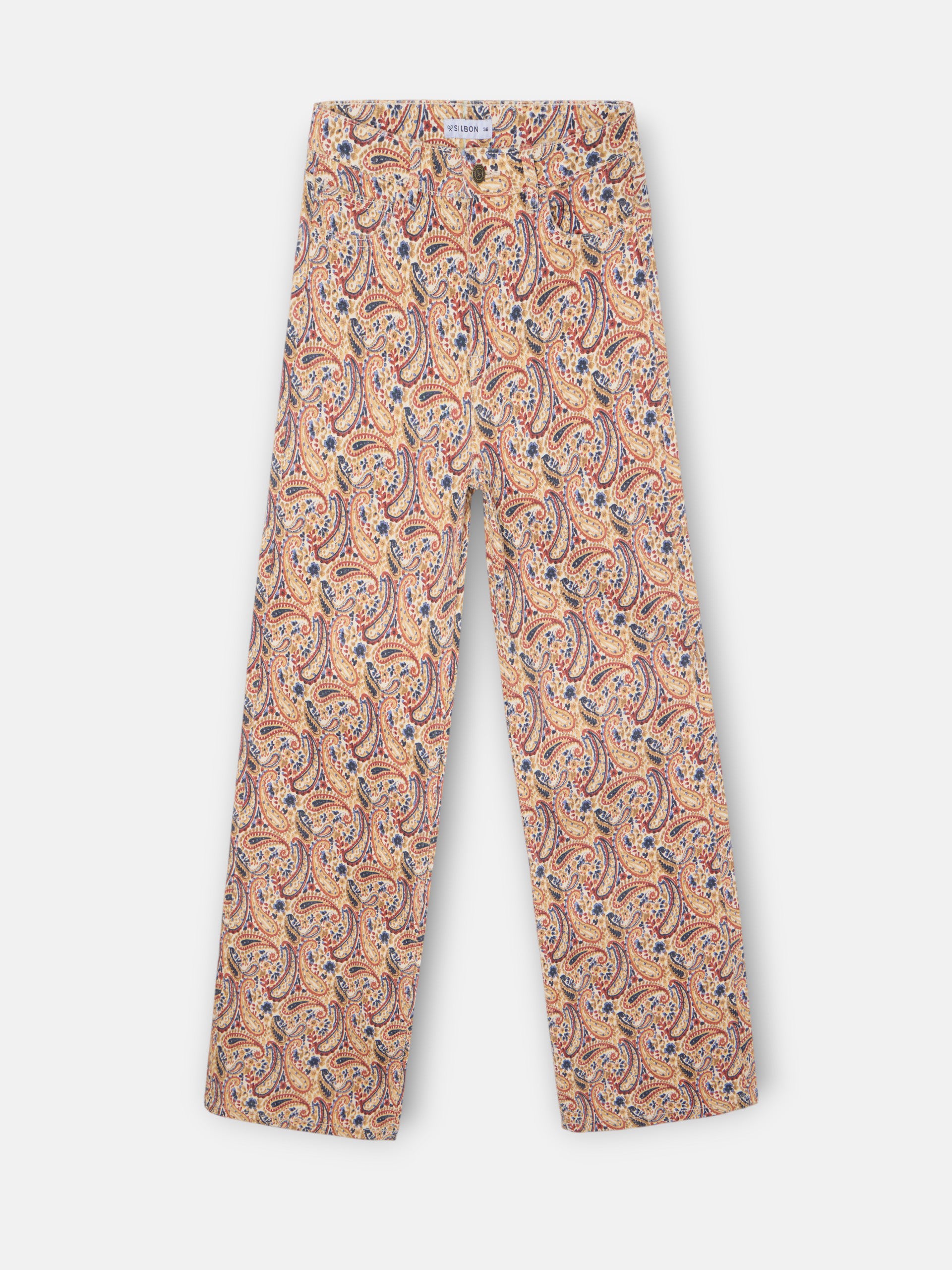 Pantalon denim estampado cachemir naranjas