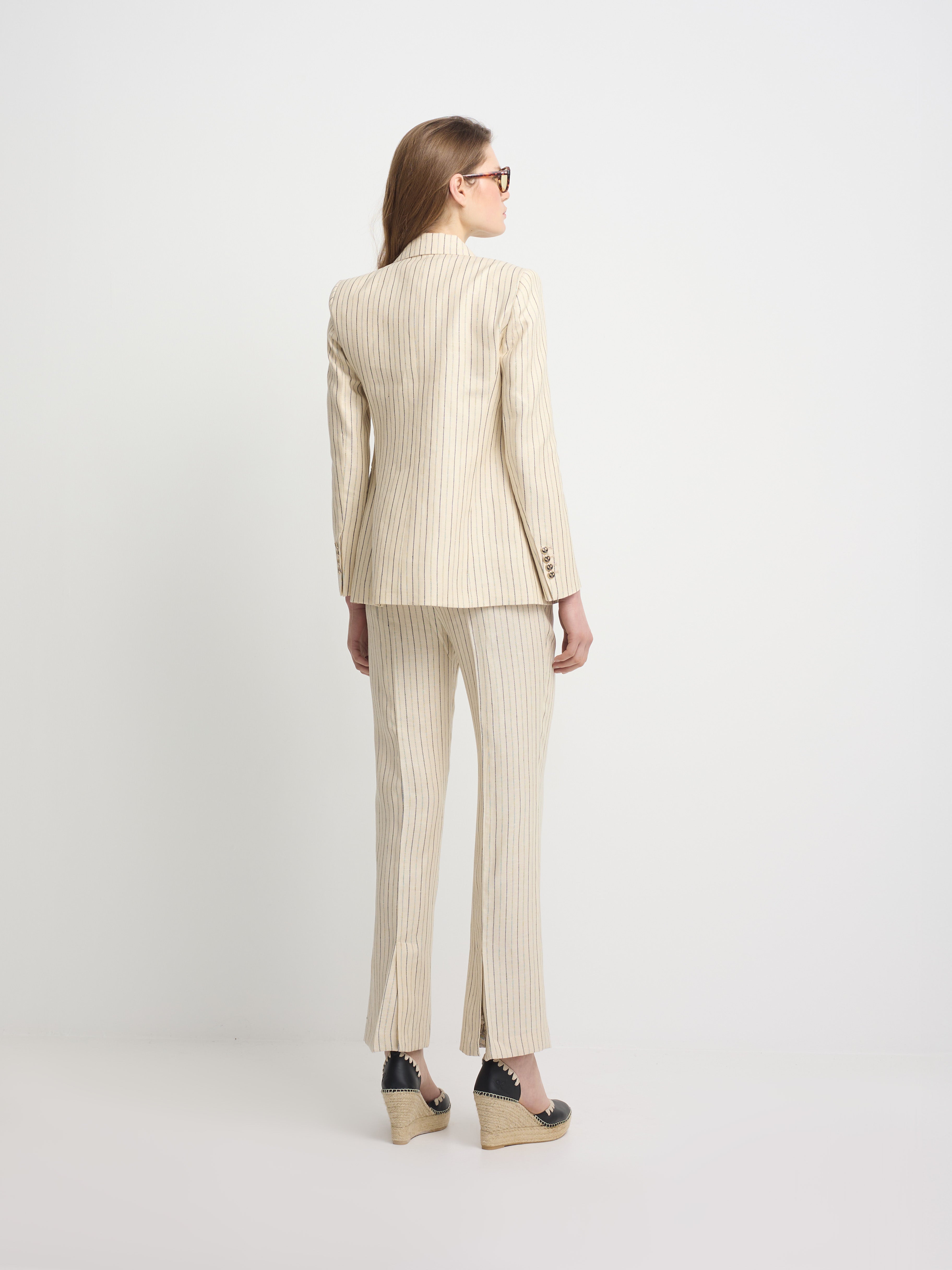 Pantalon crudo rayas azules