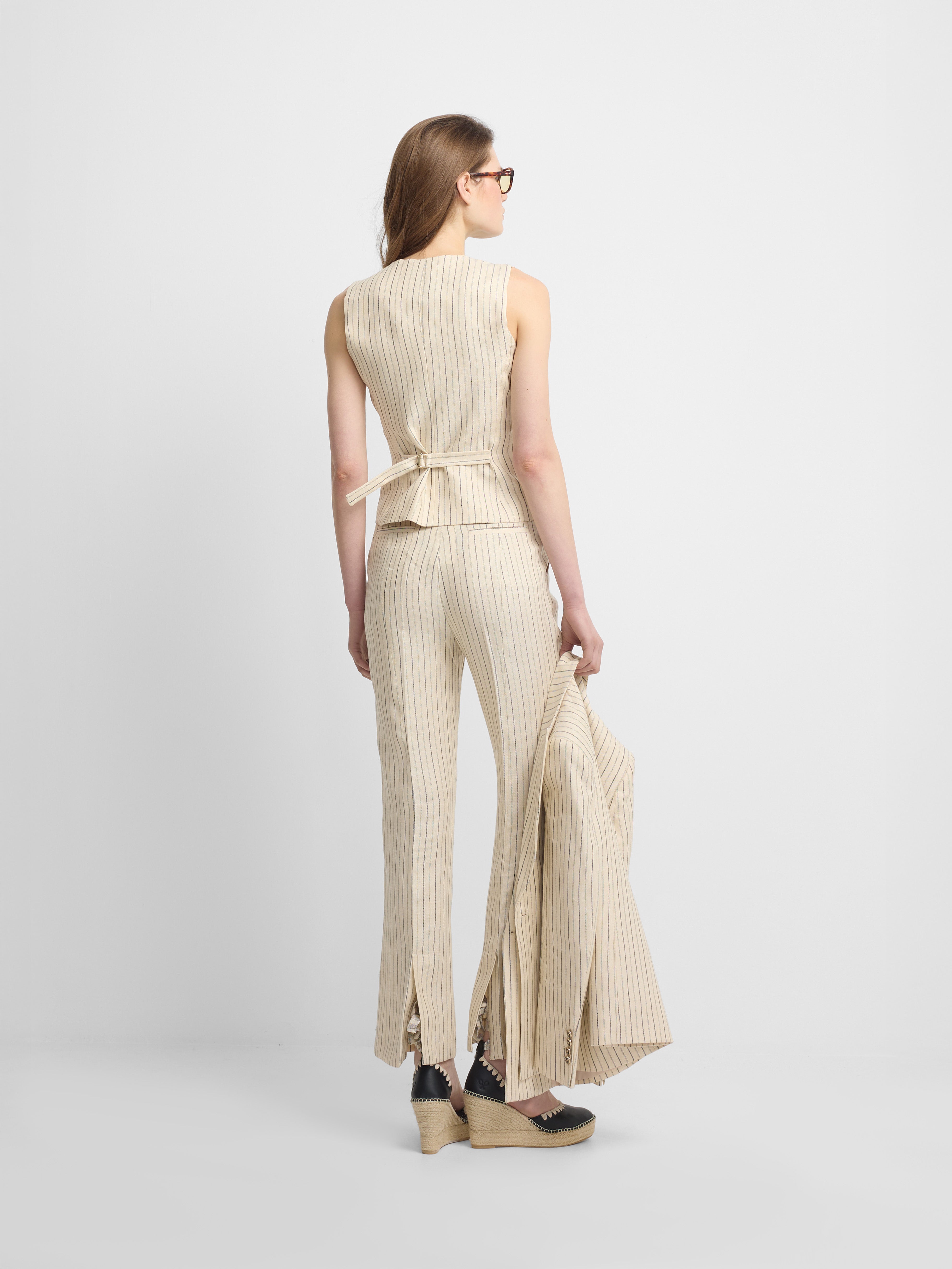 Pantalon crudo rayas azules