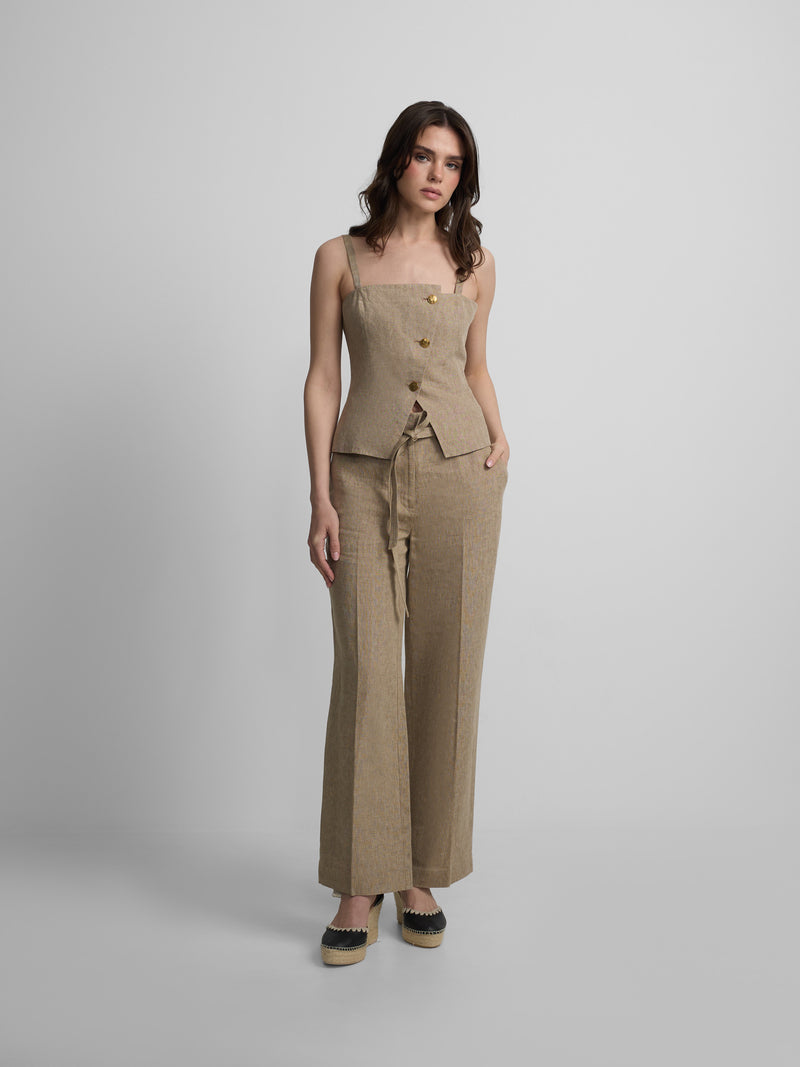 Pantalon recto aberturas beige