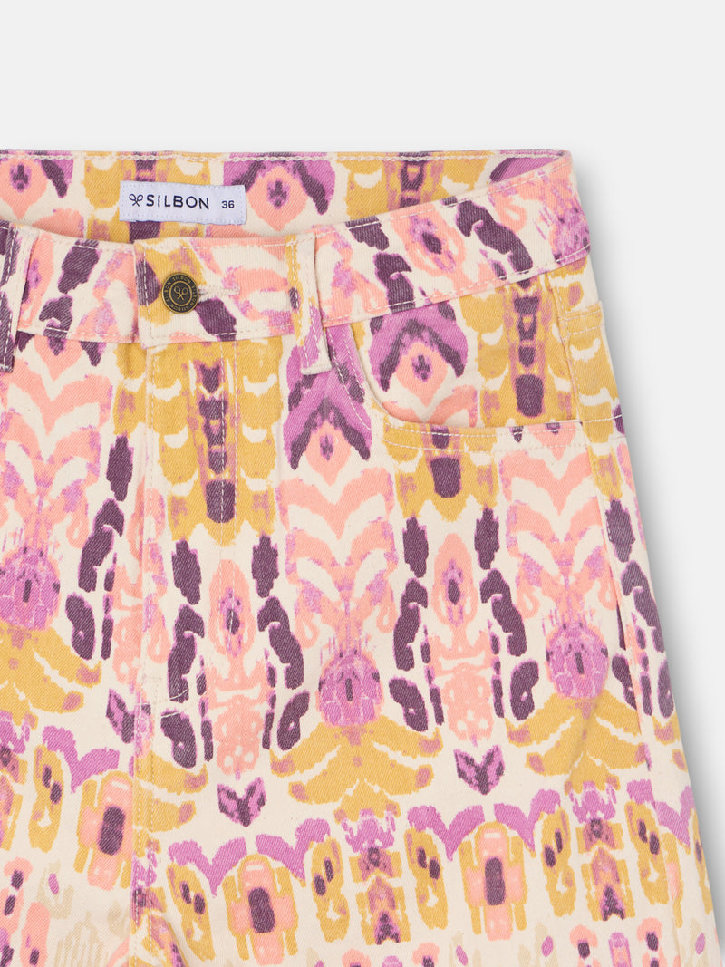 Pantalon denim estampado ikat rosas