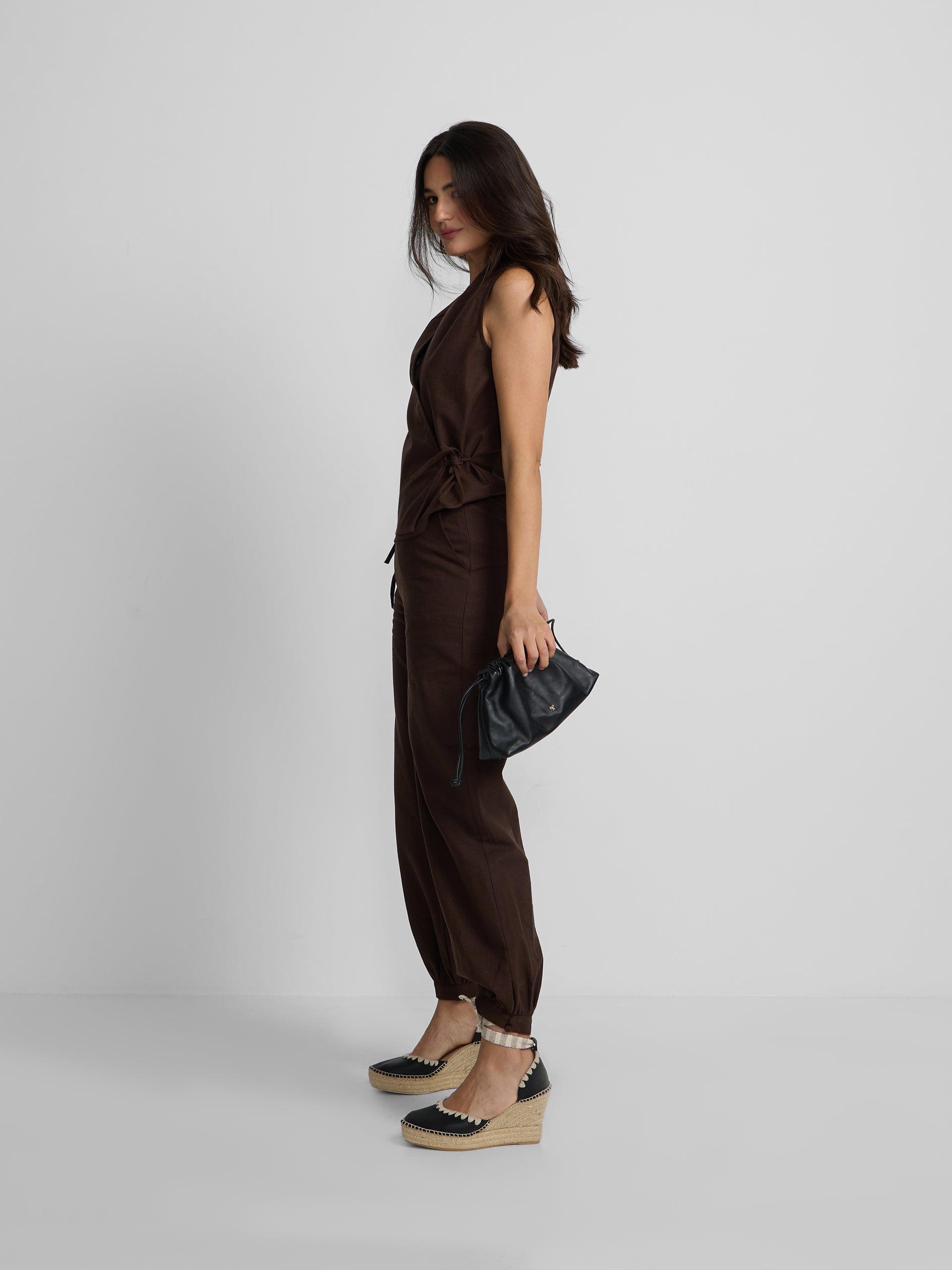Brown linen harem pants