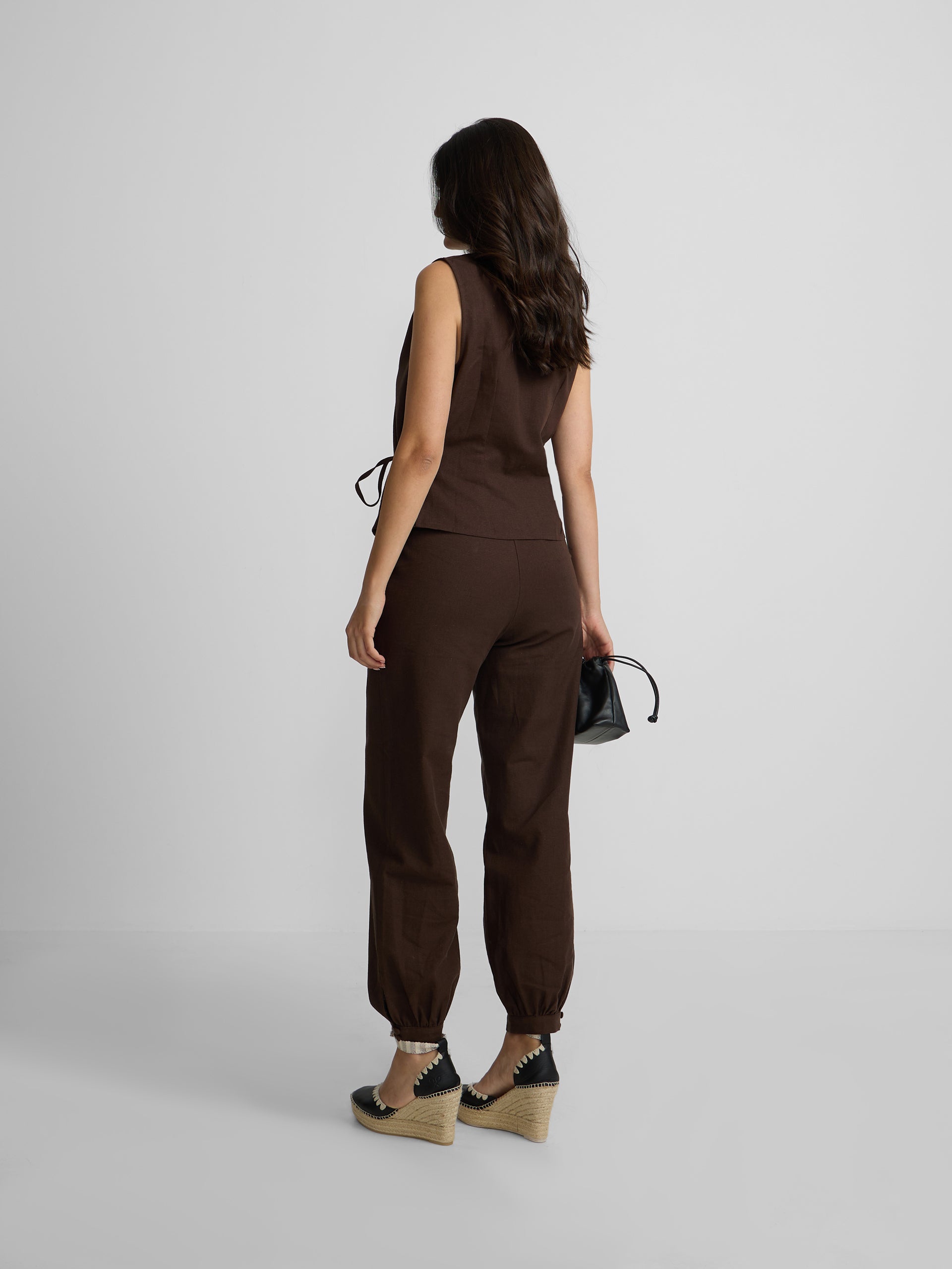 Brown linen harem pants