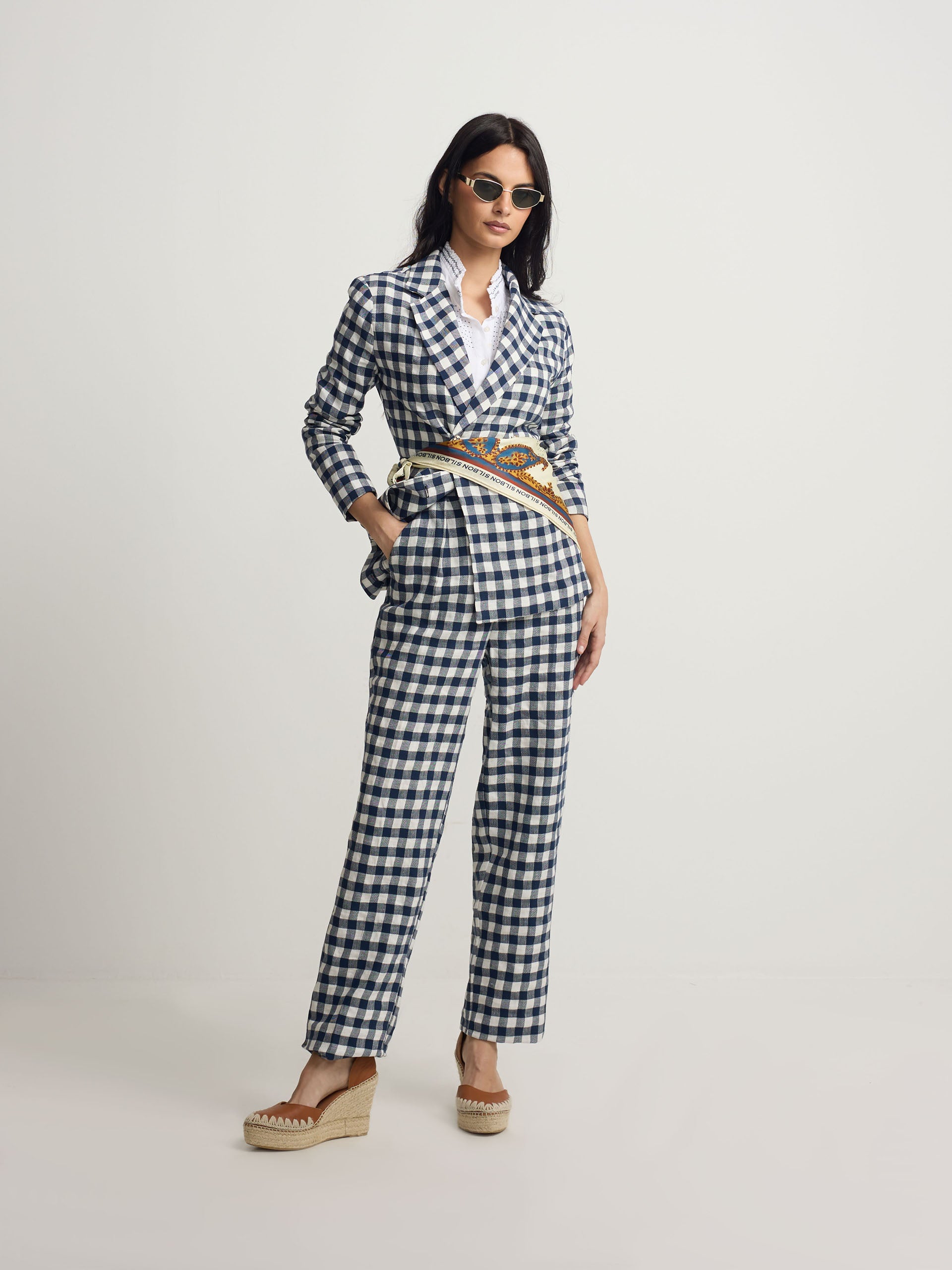 Navy gingham trousers