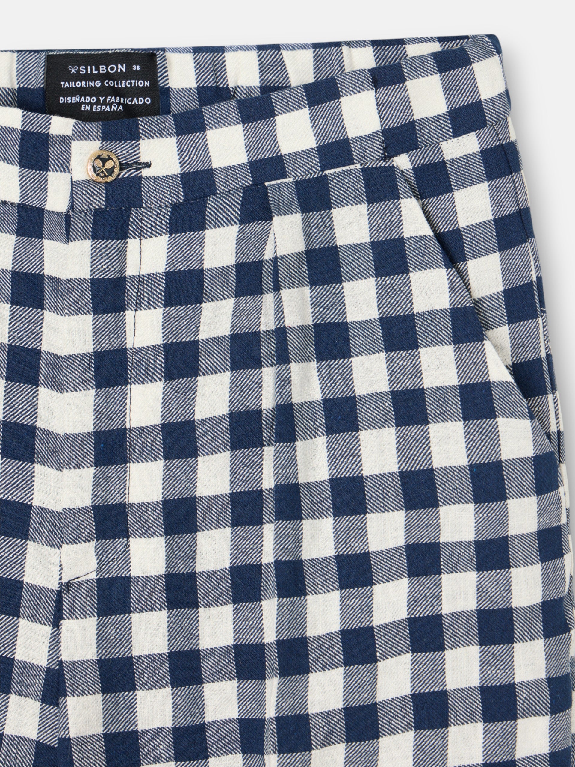 Navy gingham trousers