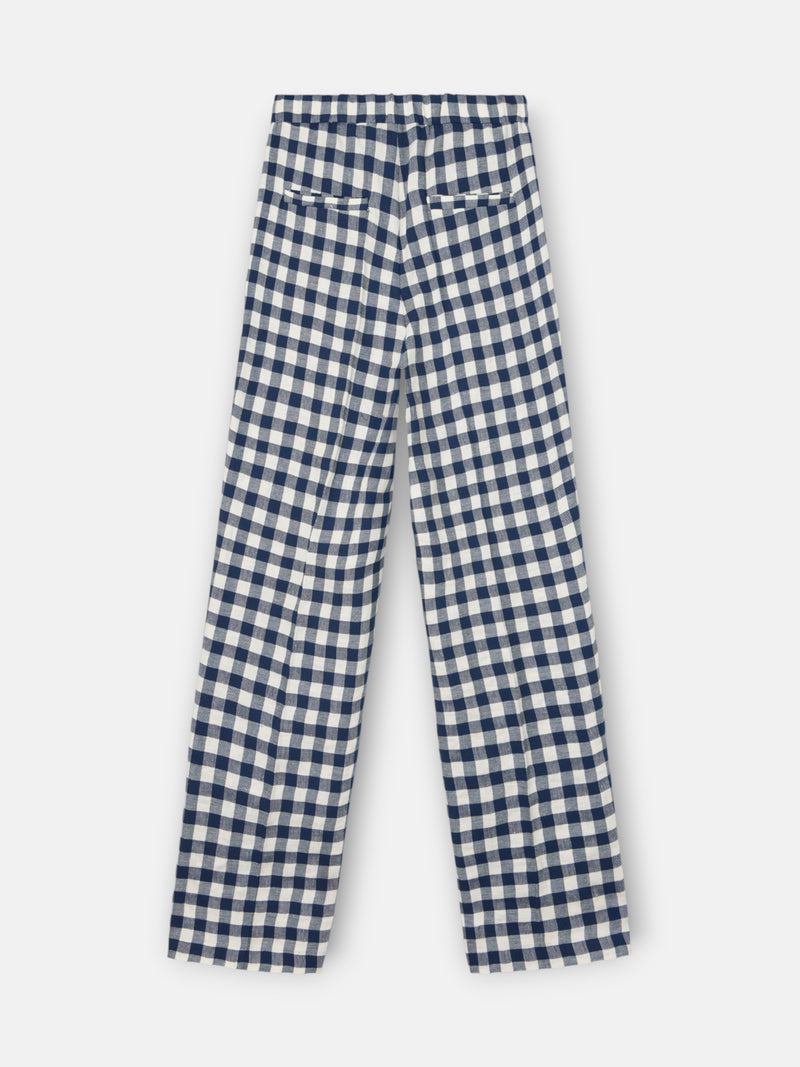 Navy vichy belt loop trousers